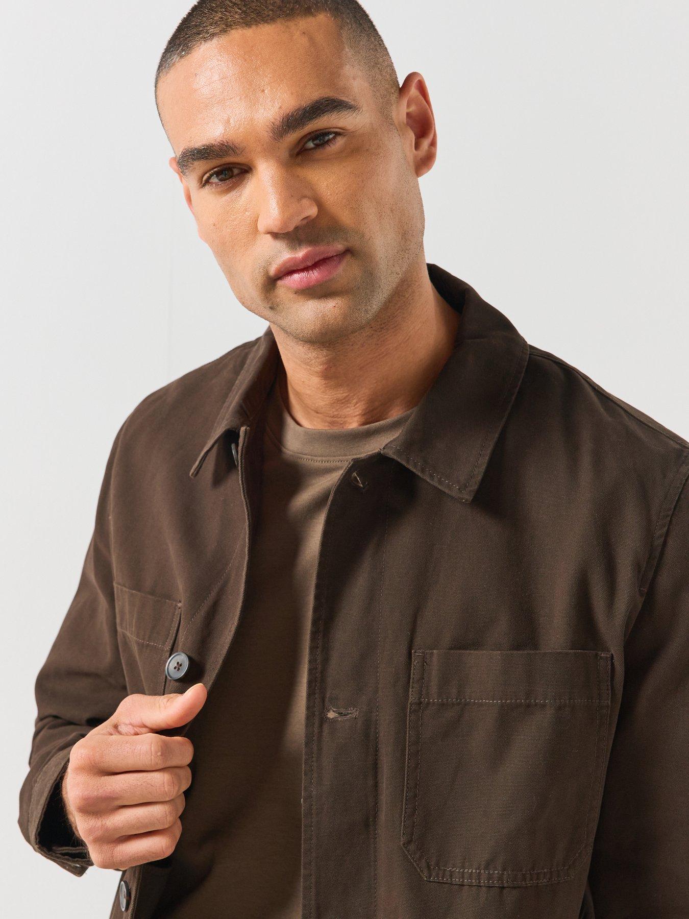 Image 4 of 6 of Mango Mango Mens Hampton Regular Fit Cotton Overshirt - Brown