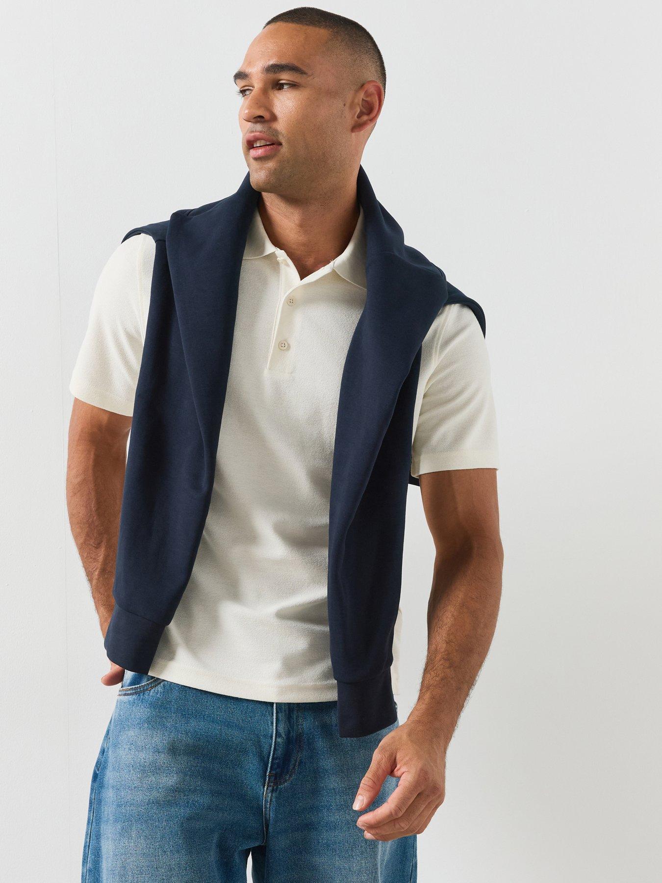 Mango Textured Cotton Blend Polo Shirt - Off White