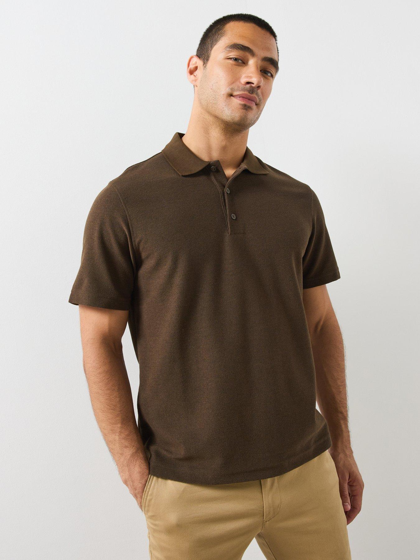 Mango Textured Cotton Blend Polo - Brown