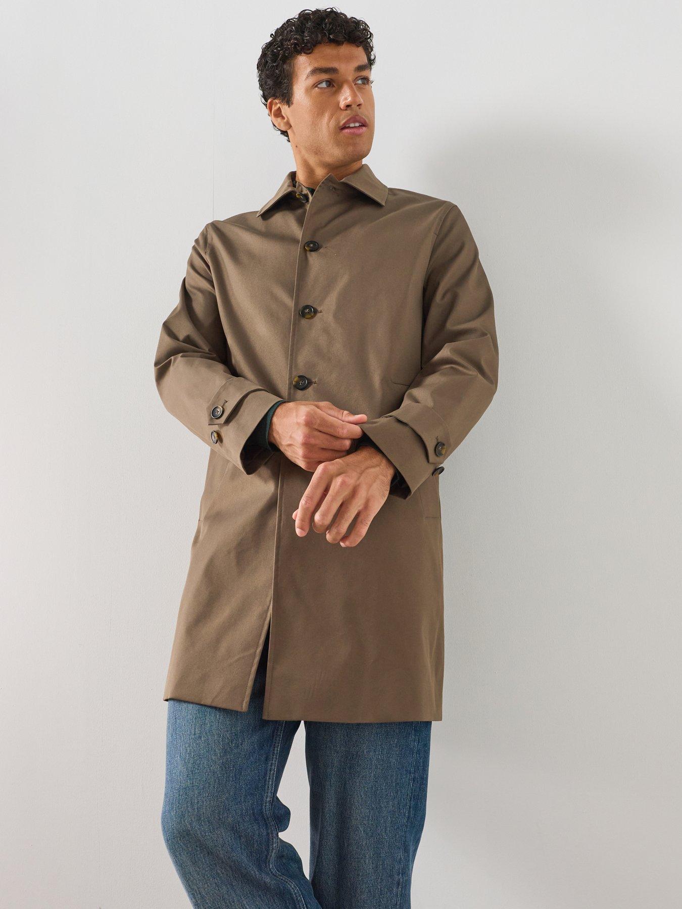 Image 1 of 6 of Mango Men's Water-Repellent Gabardine Coat with Pockets - Brown