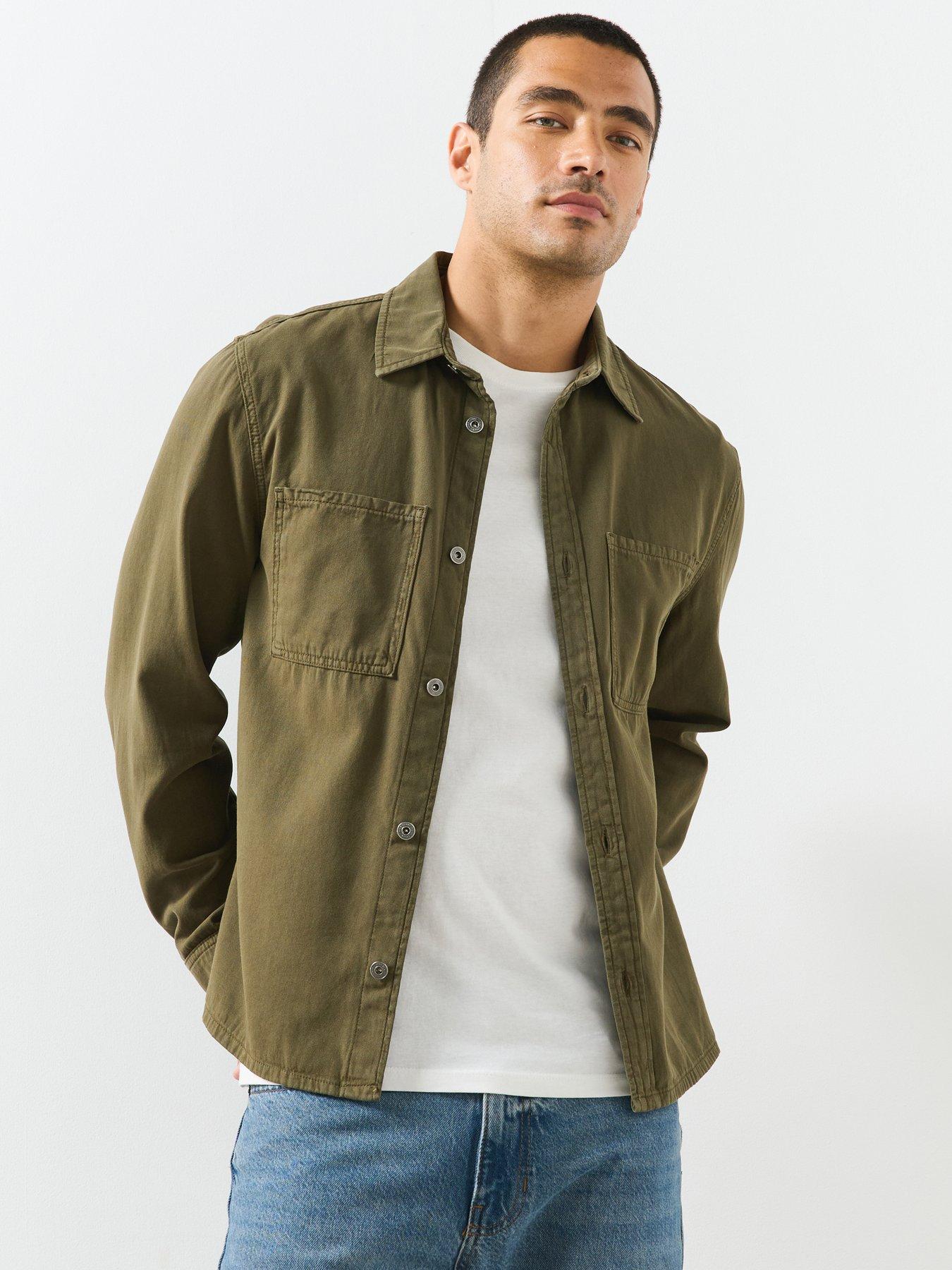 Mango Denim Overshirt Pockets - Khaki