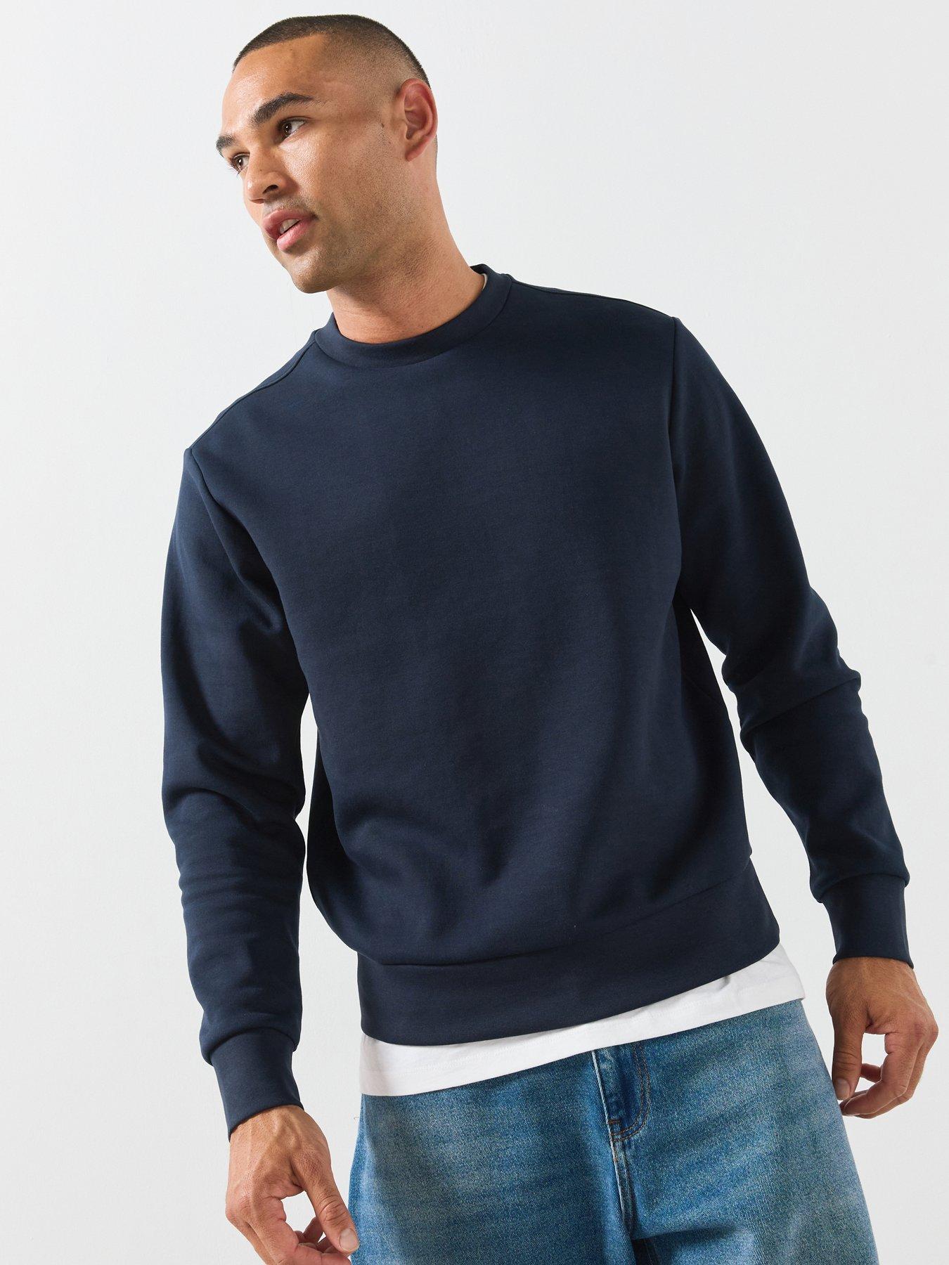 Image 1 of 5 of Mango Mens Regular Fit Cotton-Blend Crew Neck Sweatshirt - Dark Blue