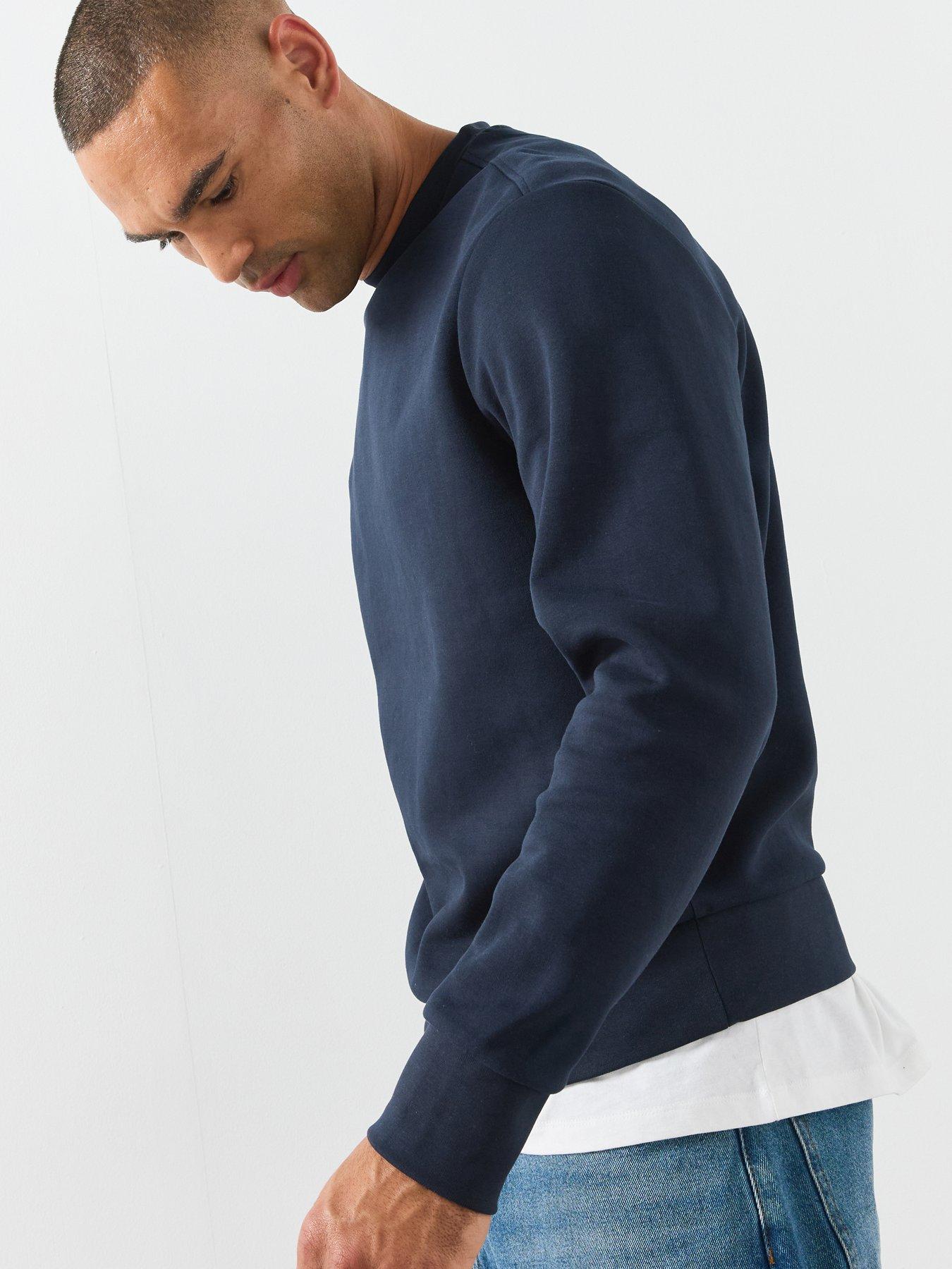 Image 4 of 5 of Mango Mens Regular Fit Cotton-Blend Crew Neck Sweatshirt - Dark Blue