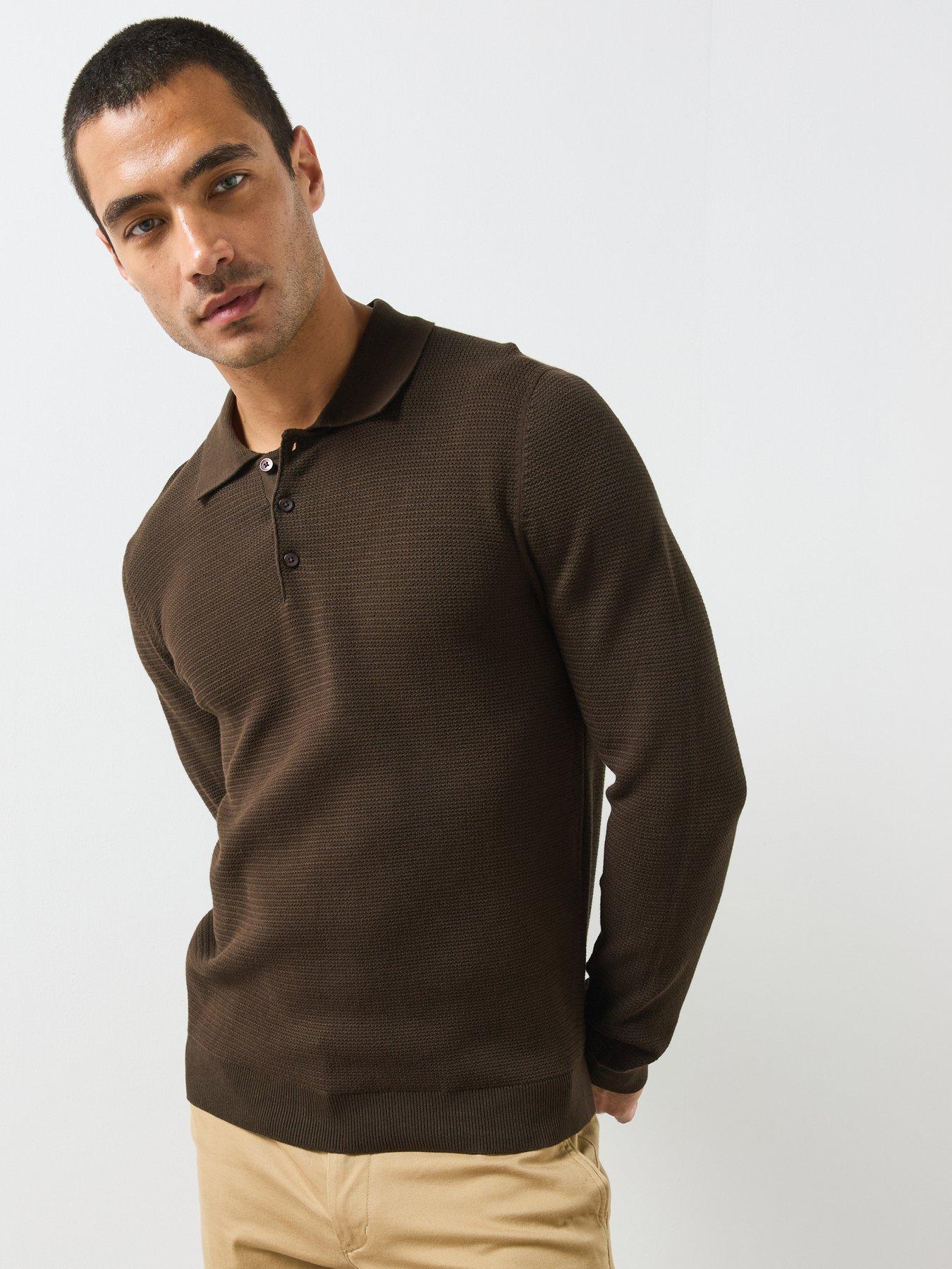 Image 1 of 6 of Mango Fine Knit Cotton Blend Polo - Brown