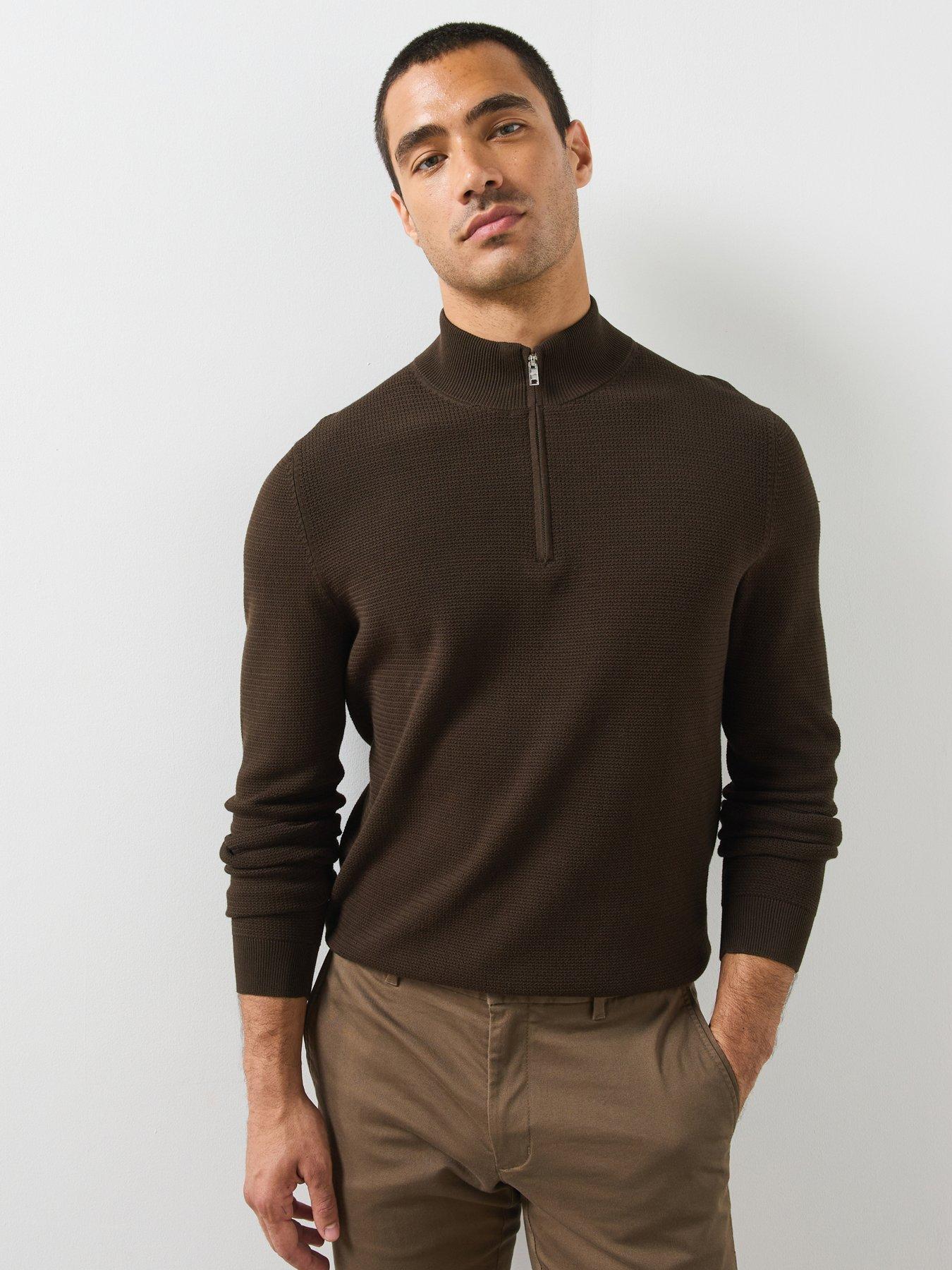 Mango Fine Knit Textured Zip Up Jersey - Brown