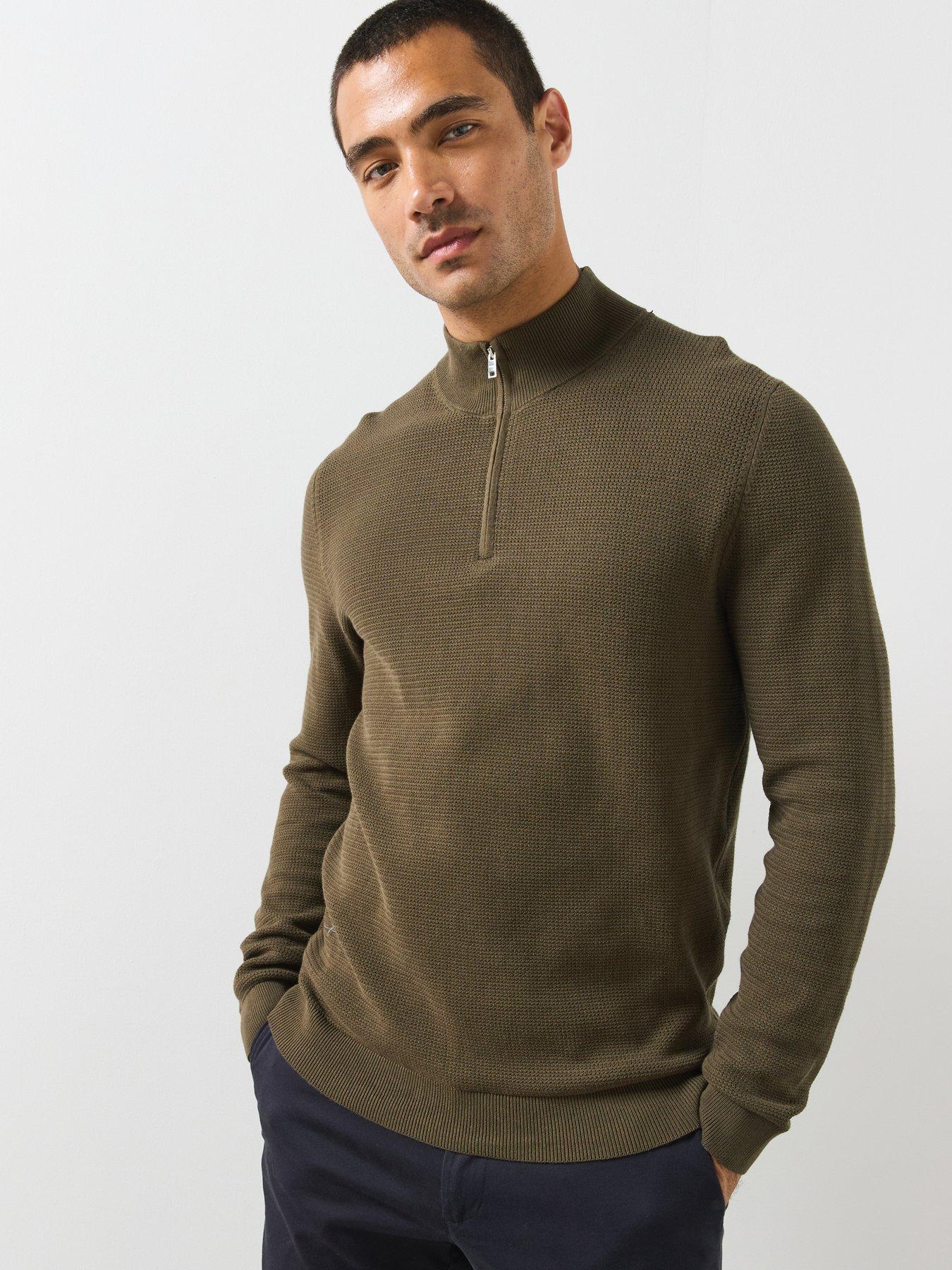 Mango Fine Knit Textured Zip Up Jersey - Green