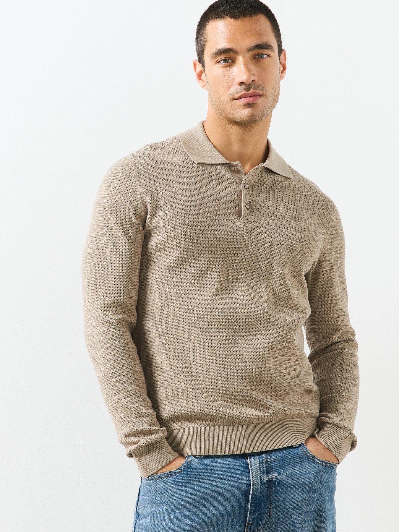 Mango Fine Knit Cotton Blend Polo Shirt - Beige