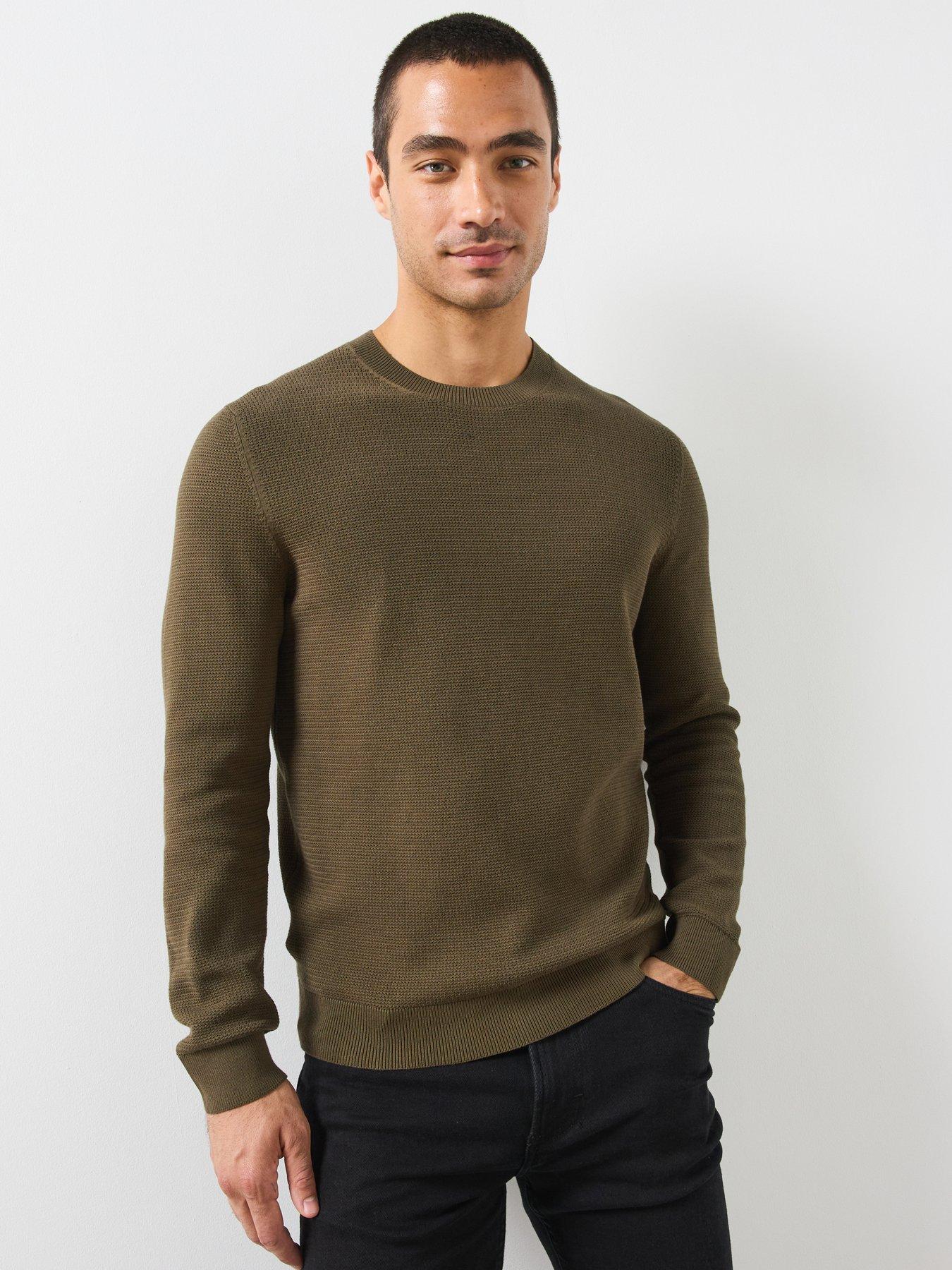 Mango Fine Knit Cotton Blend Textured Sweater - Green