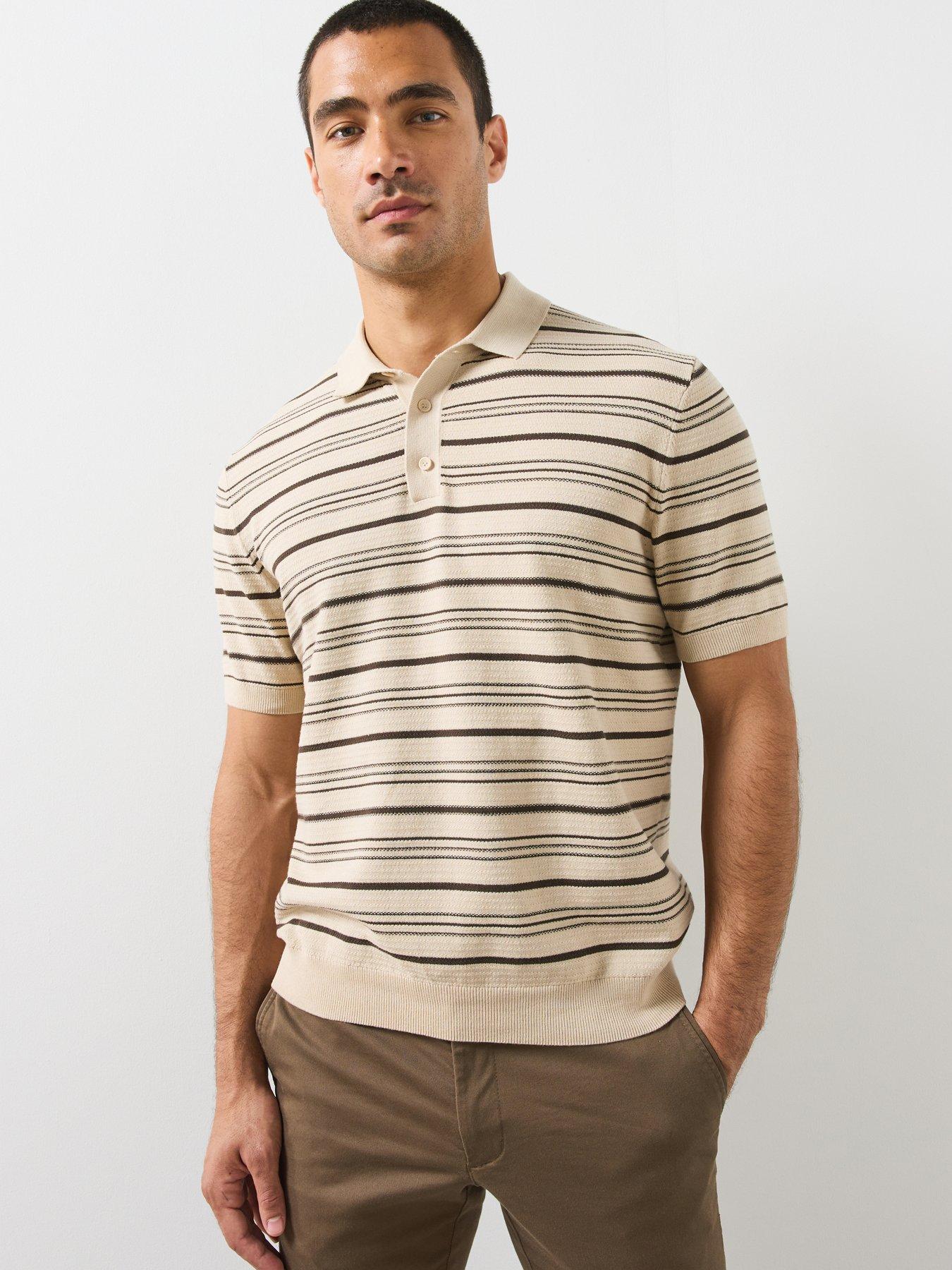 Mango Cotton Blend Striped Knit Polo - Cream