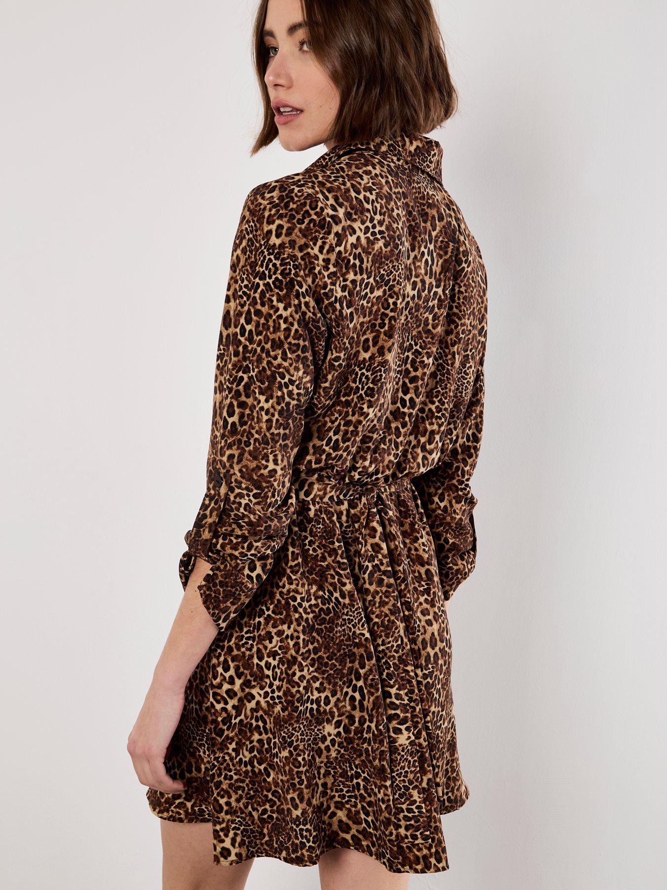 Image 2 of 4 of Apricot Womens Ombre Animal Belted Shirt Dress - Brown