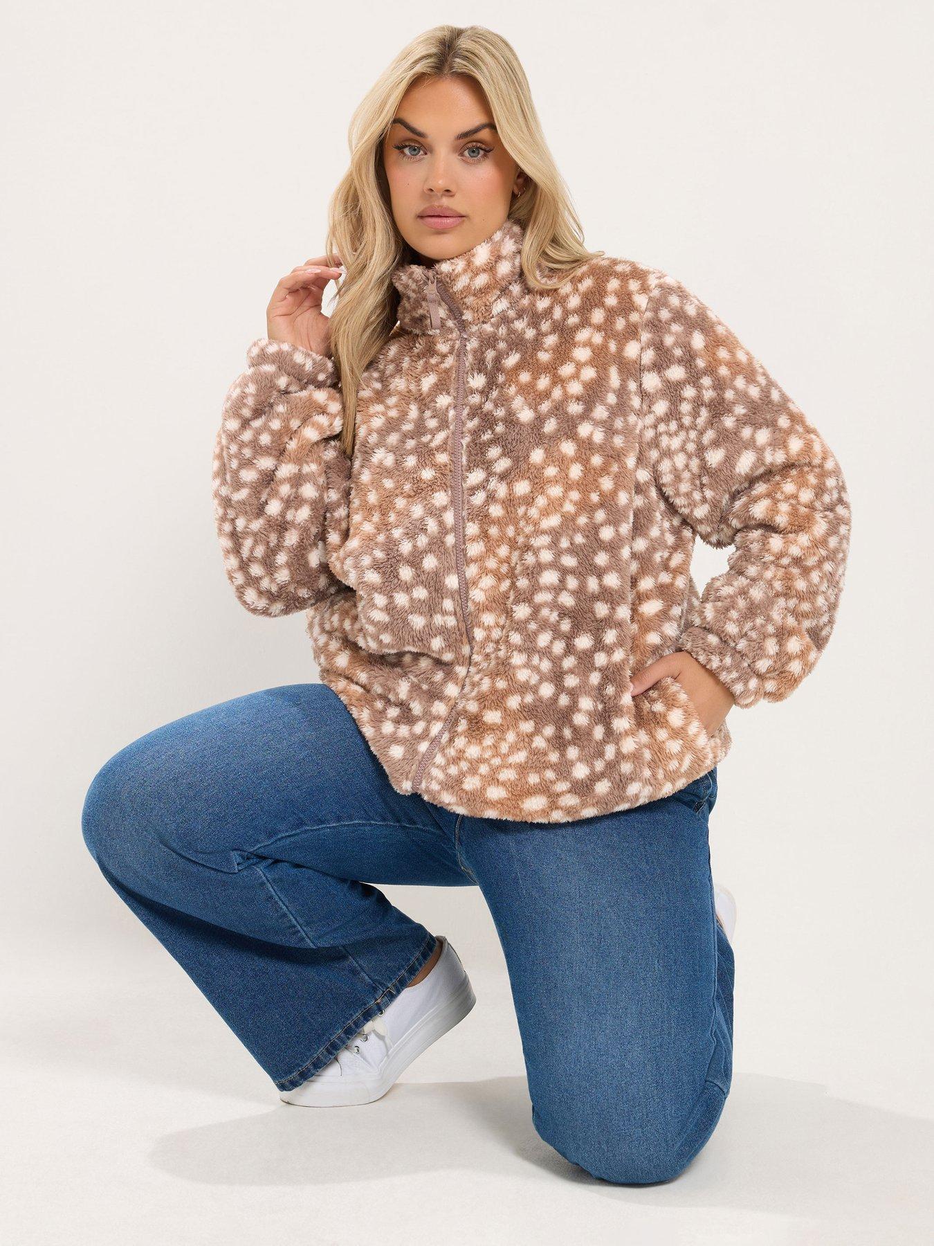 Image 1 of 4 of Yours Curve Zip Through Feather Fleece Jacket - Brown