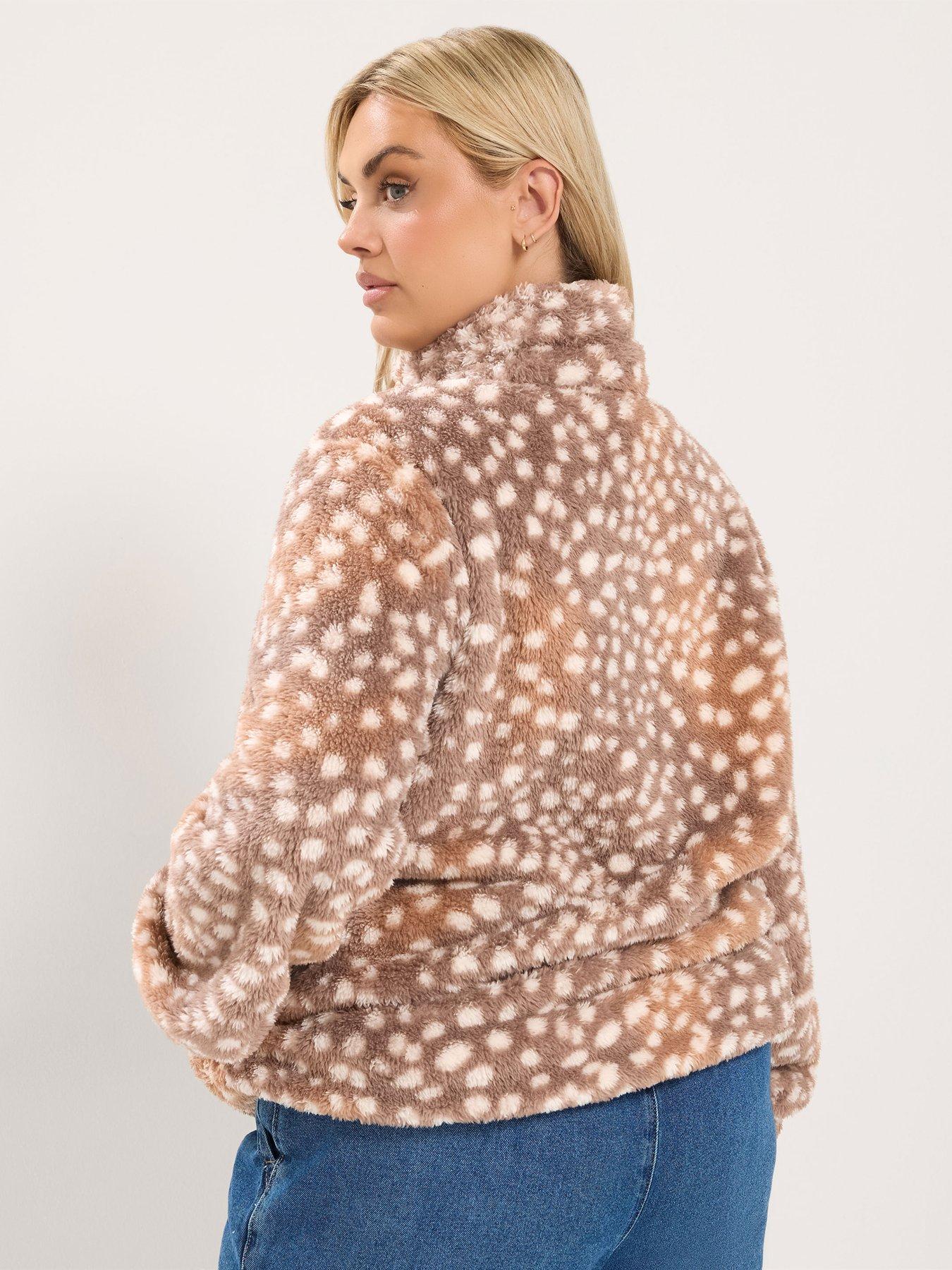 Image 2 of 4 of Yours Curve Zip Through Feather Fleece Jacket - Brown