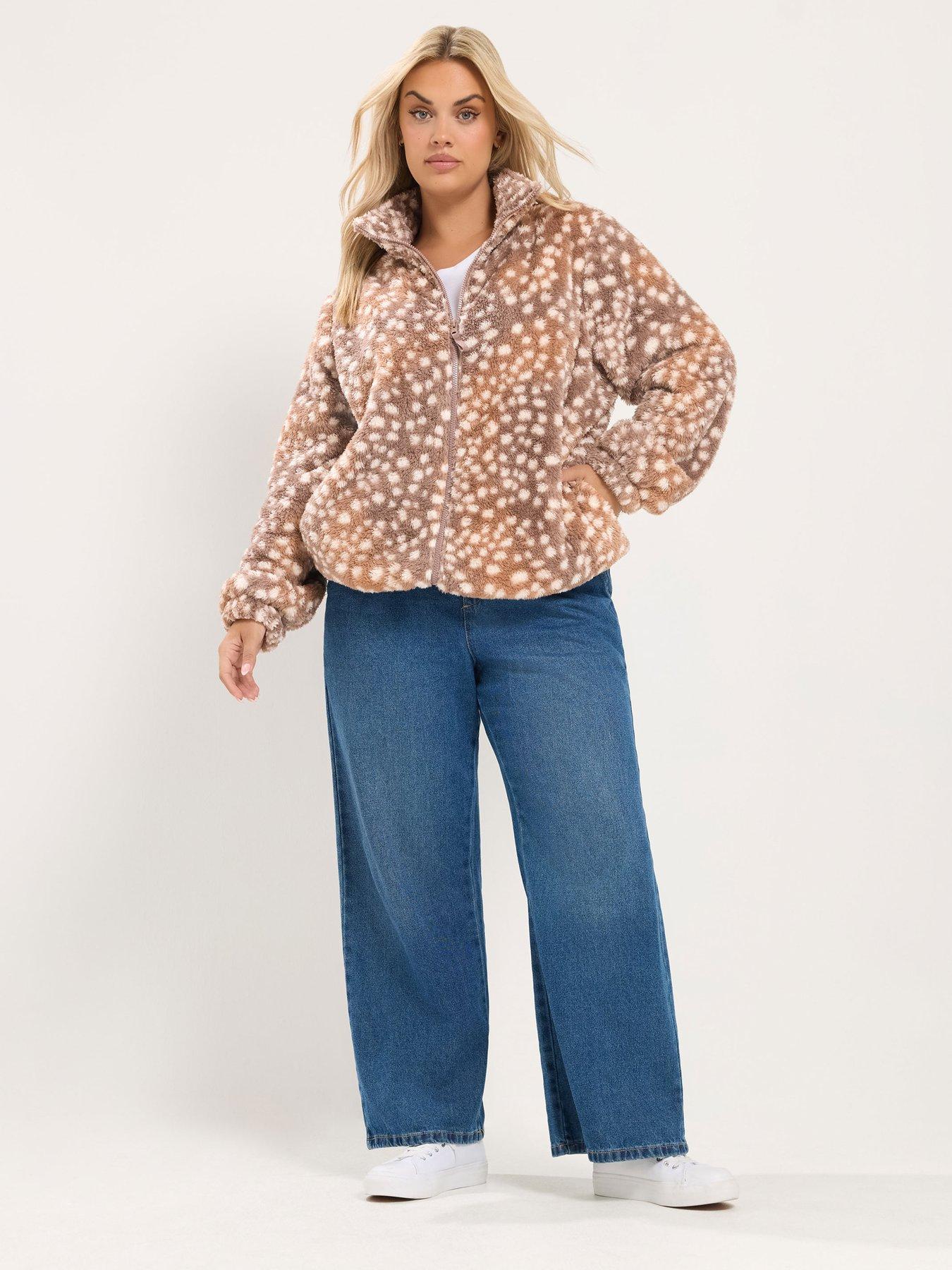 Image 3 of 4 of Yours Curve Zip Through Feather Fleece Jacket - Brown