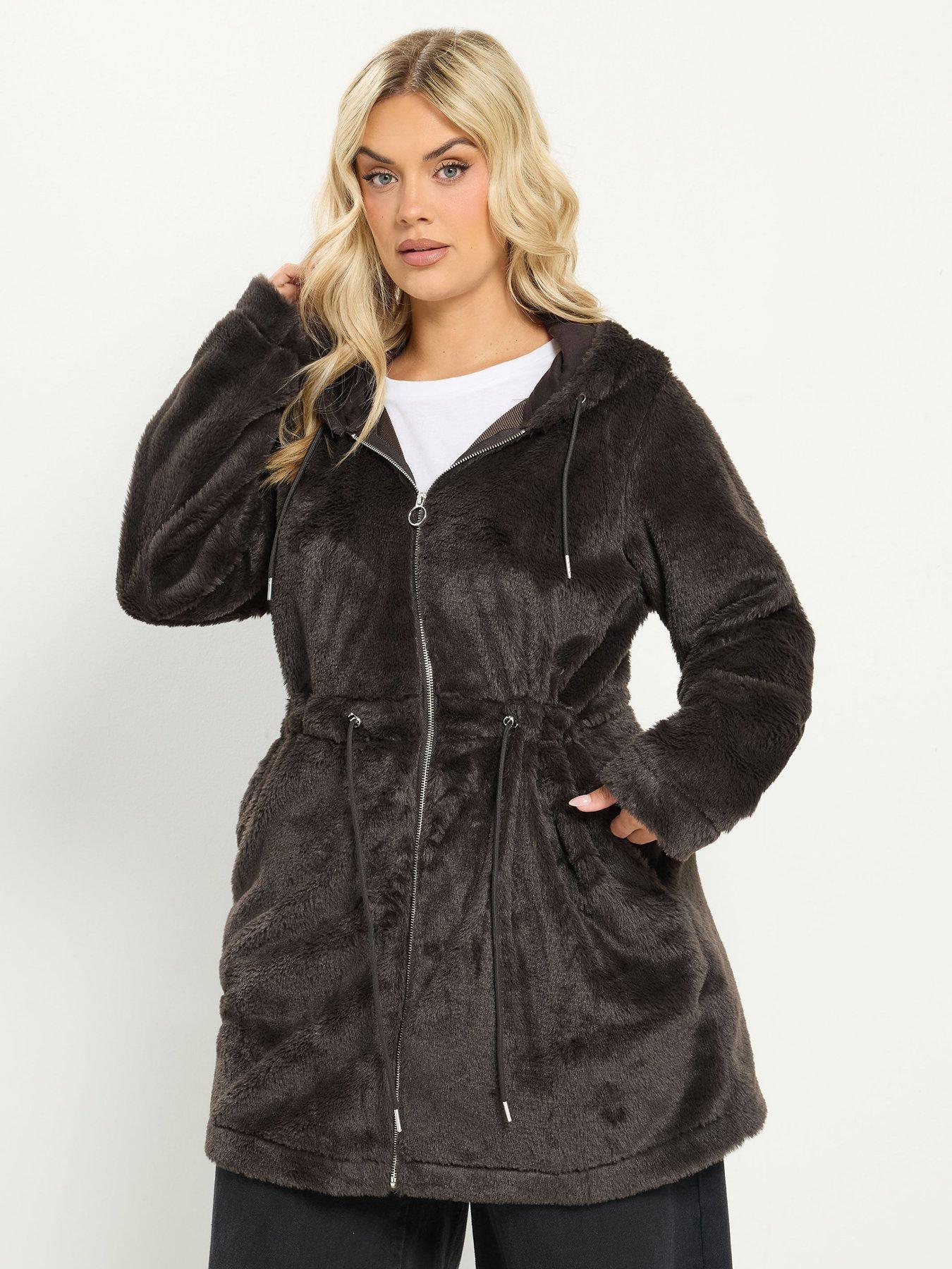 Yours Curve Faux Fur Tunic Jacket - Brown