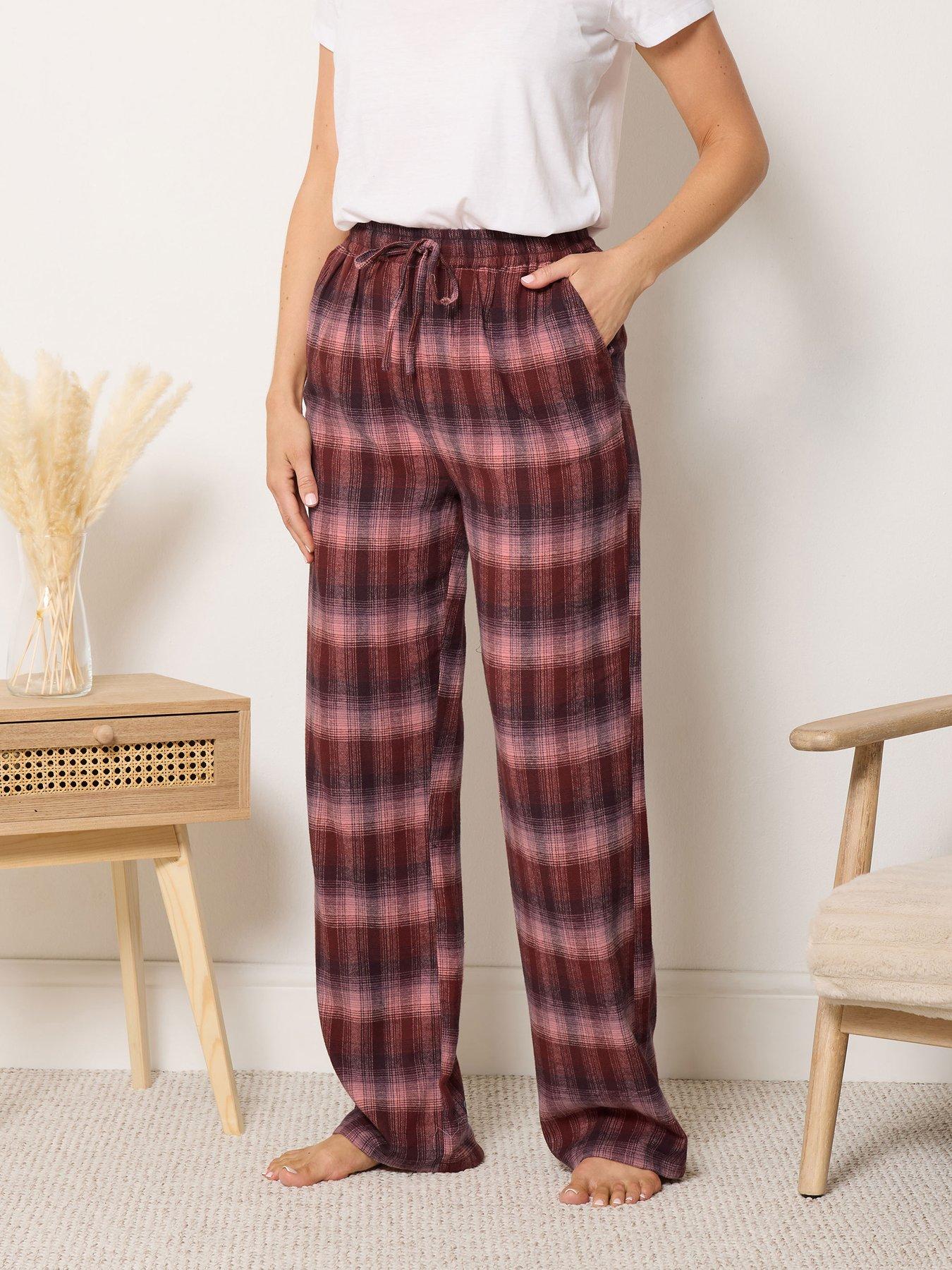 Image 1 of 4 of Long Tall Sally Womens Tall Wide Leg Check Pyjama Pants - Pink