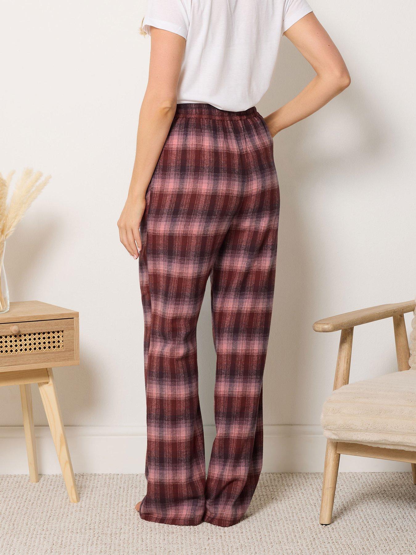 Image 2 of 4 of Long Tall Sally Womens Tall Wide Leg Check Pyjama Pants - Pink