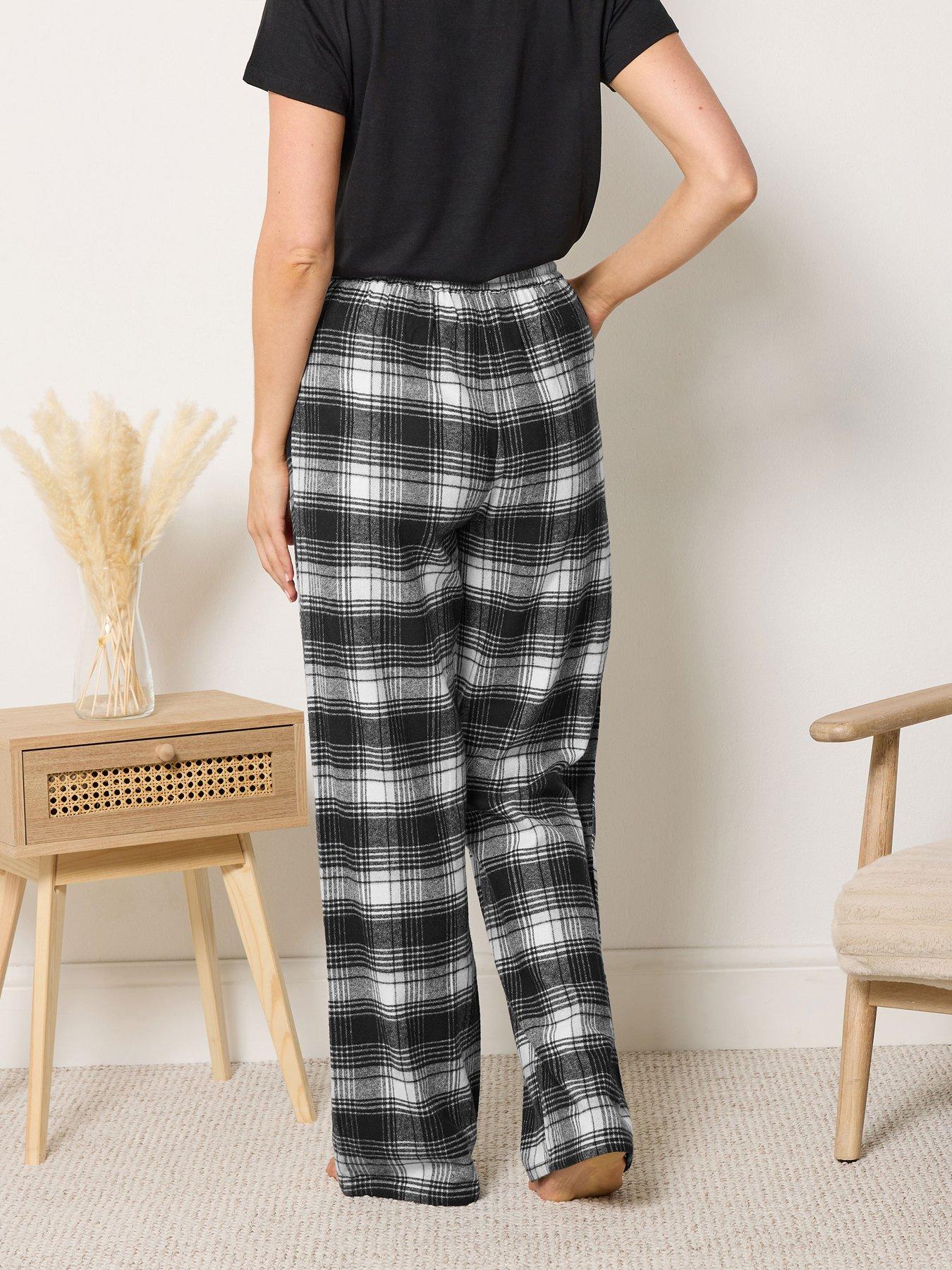Image 2 of 4 of Long Tall Sally Womens Tall Check Wide Leg Pyjama Pants - Black
