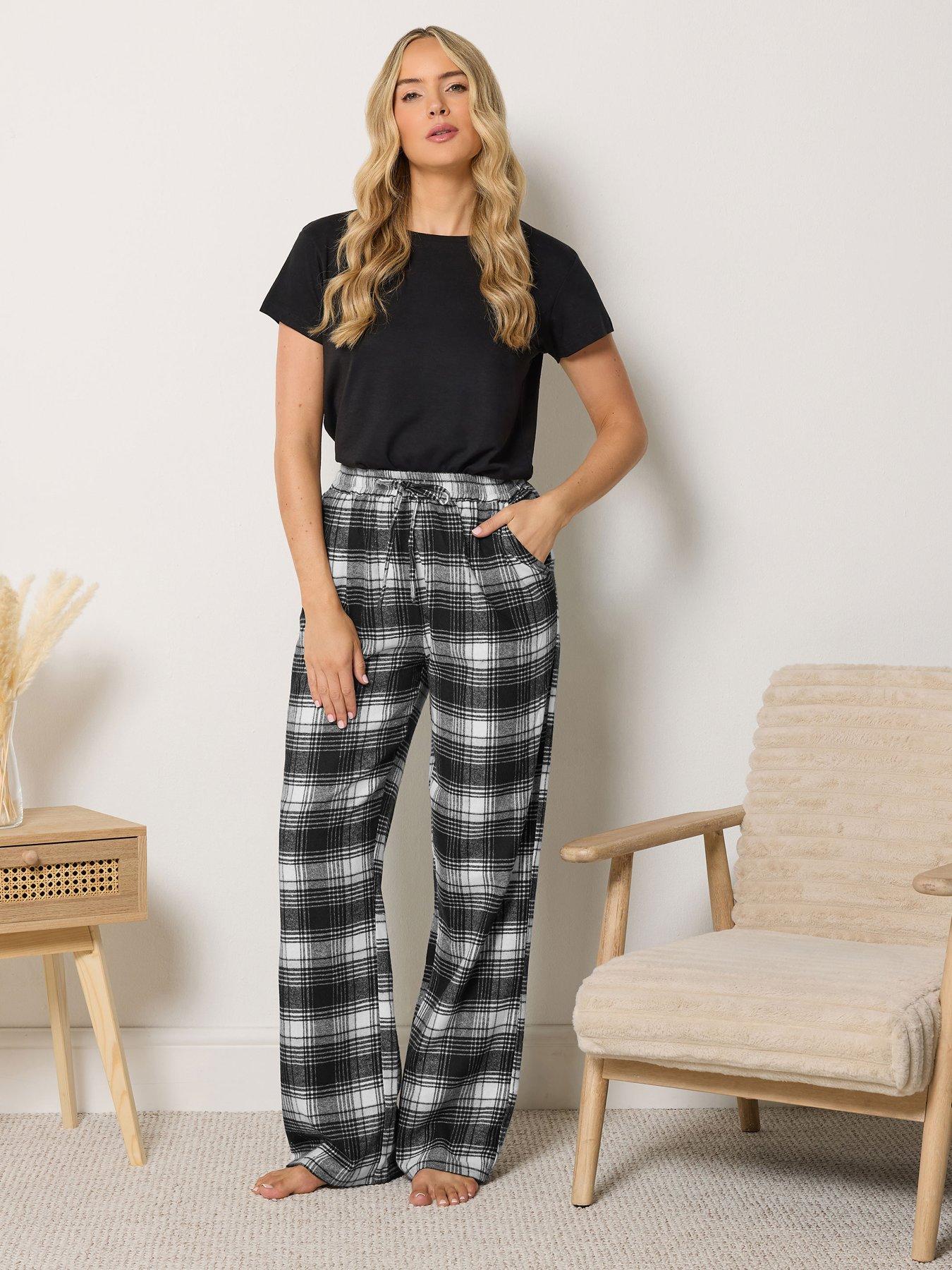 Image 3 of 4 of Long Tall Sally Womens Tall Check Wide Leg Pyjama Pants - Black