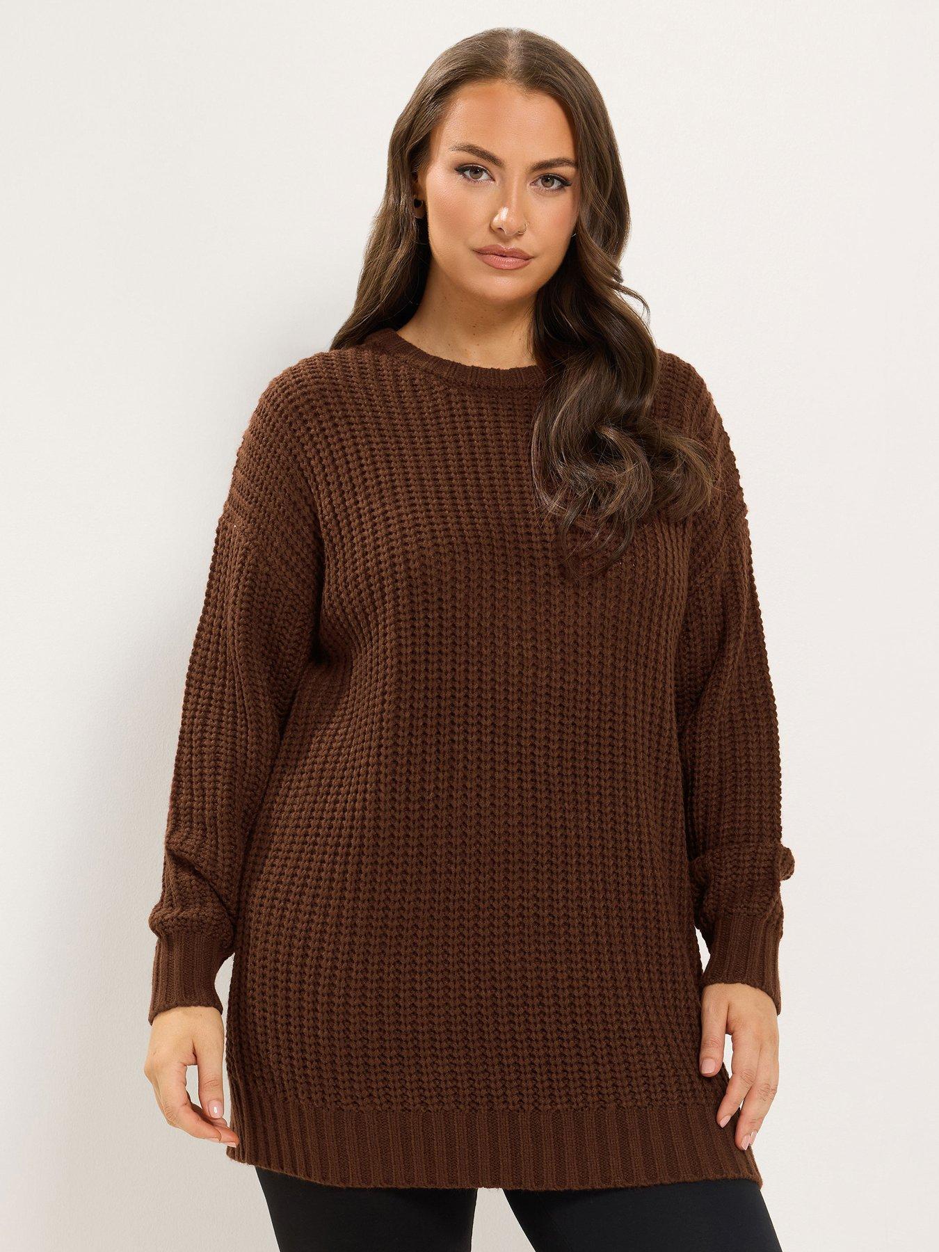 Image 1 of 4 of Yours Curve Waffle Longline Jumper - Brown