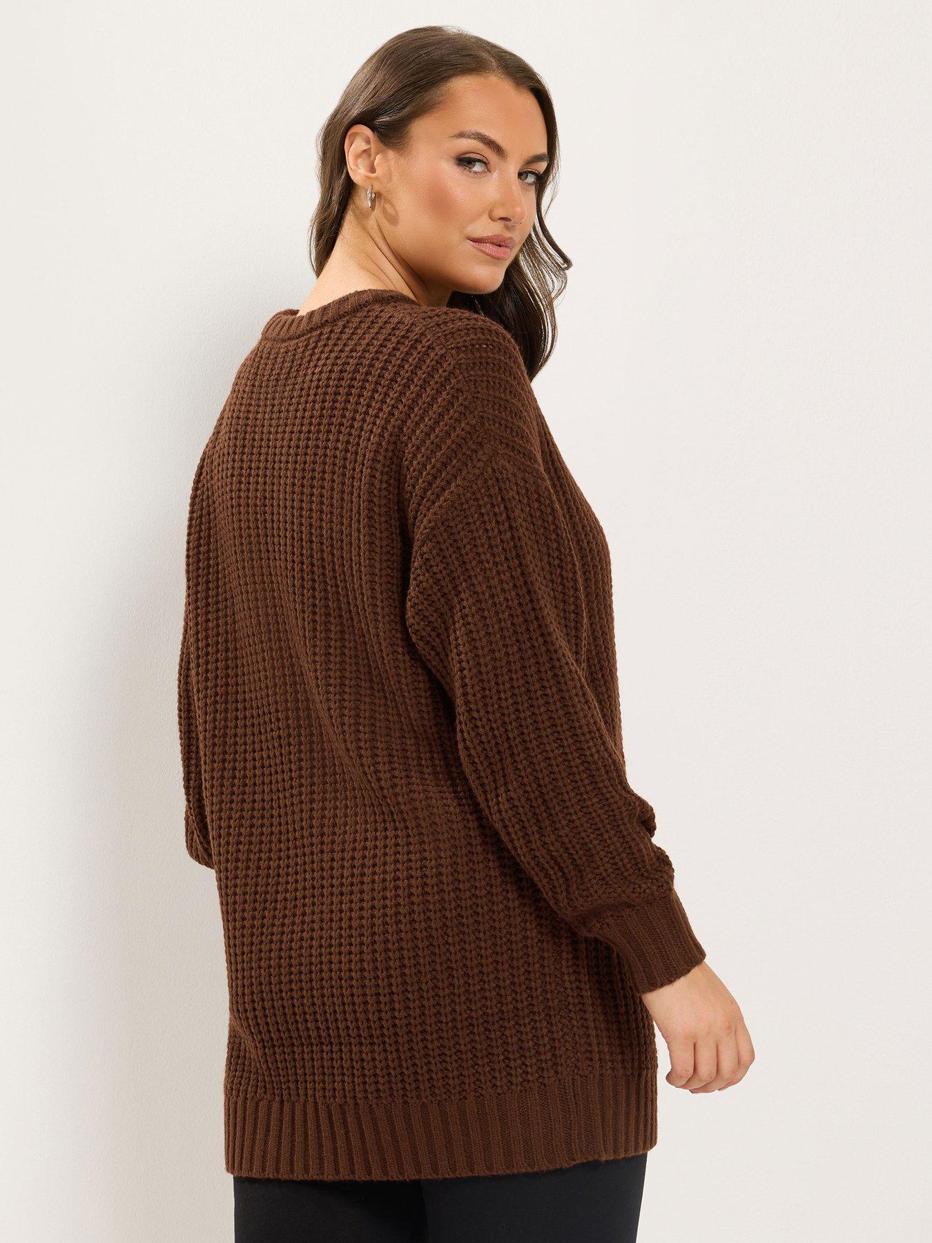 Image 2 of 4 of Yours Curve Waffle Longline Jumper - Brown