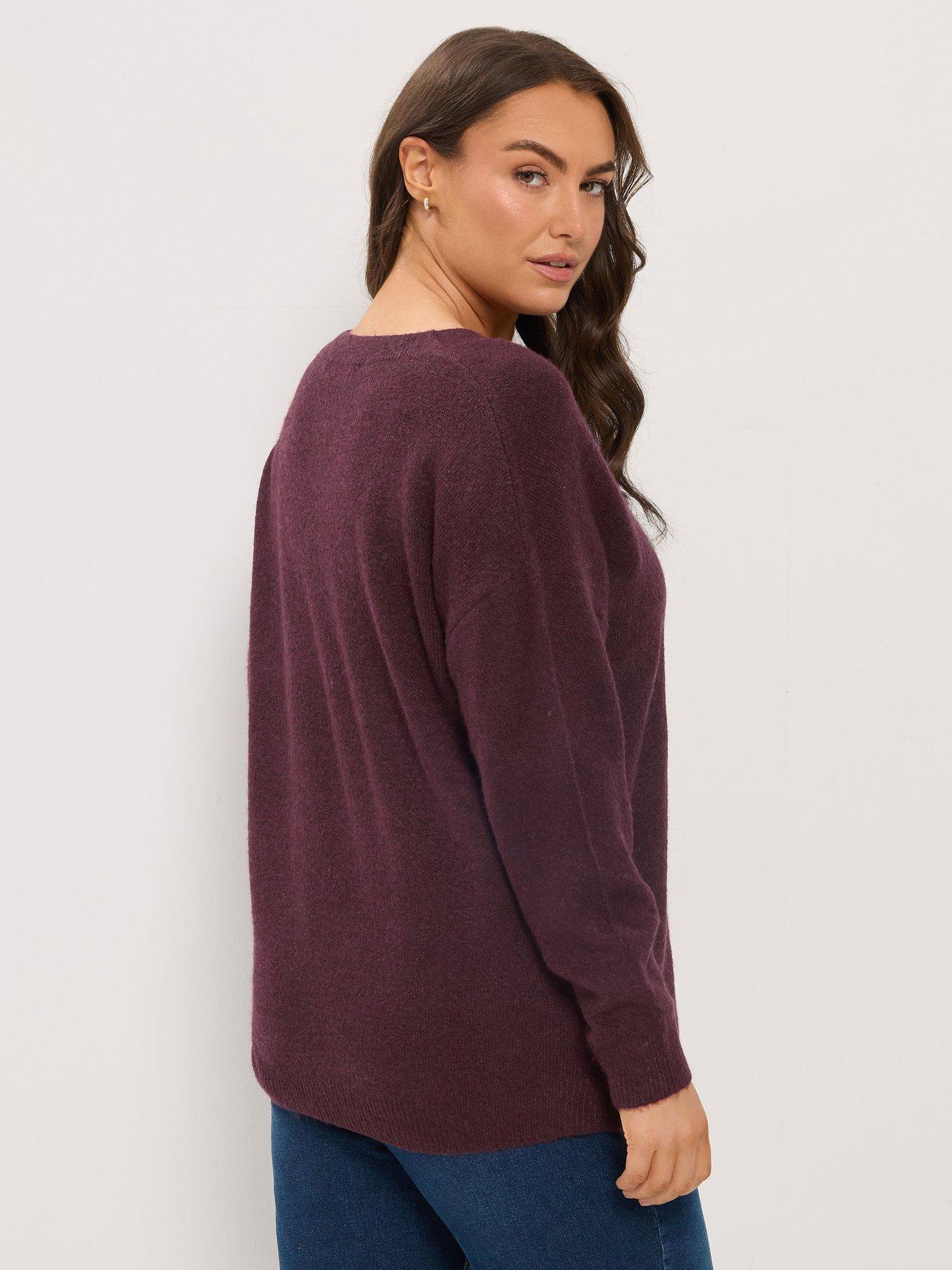 Image 2 of 4 of Yours Curve V Neck Soft Touch Jumper - Burgundy