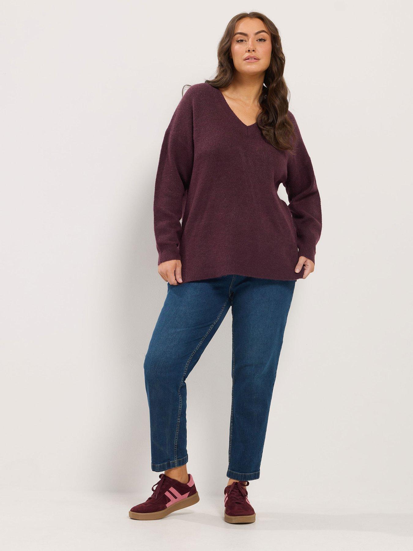 Image 3 of 4 of Yours Curve V Neck Soft Touch Jumper - Burgundy
