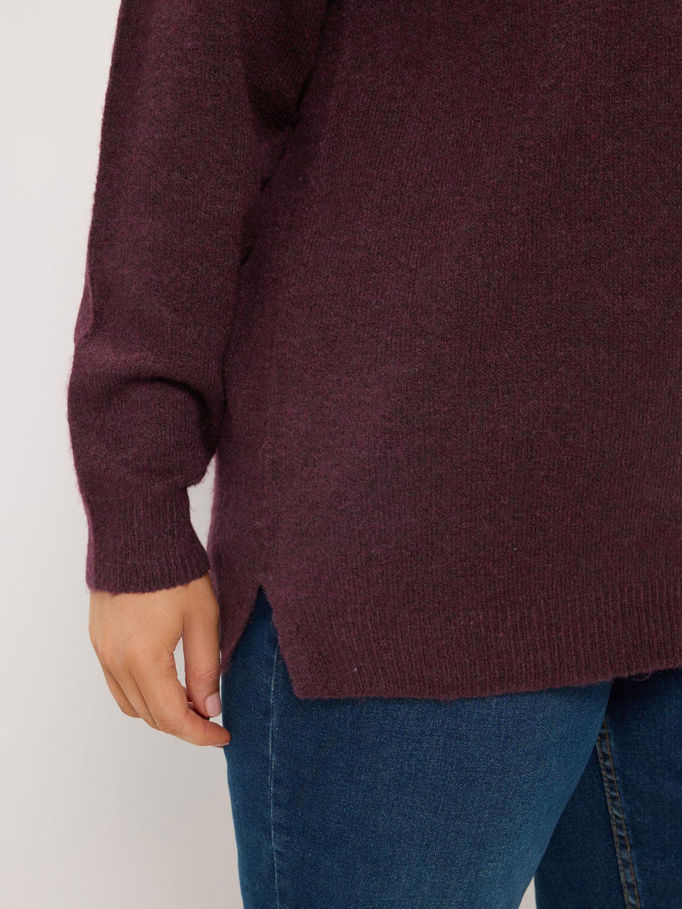 Image 4 of 4 of Yours Curve V Neck Soft Touch Jumper - Burgundy