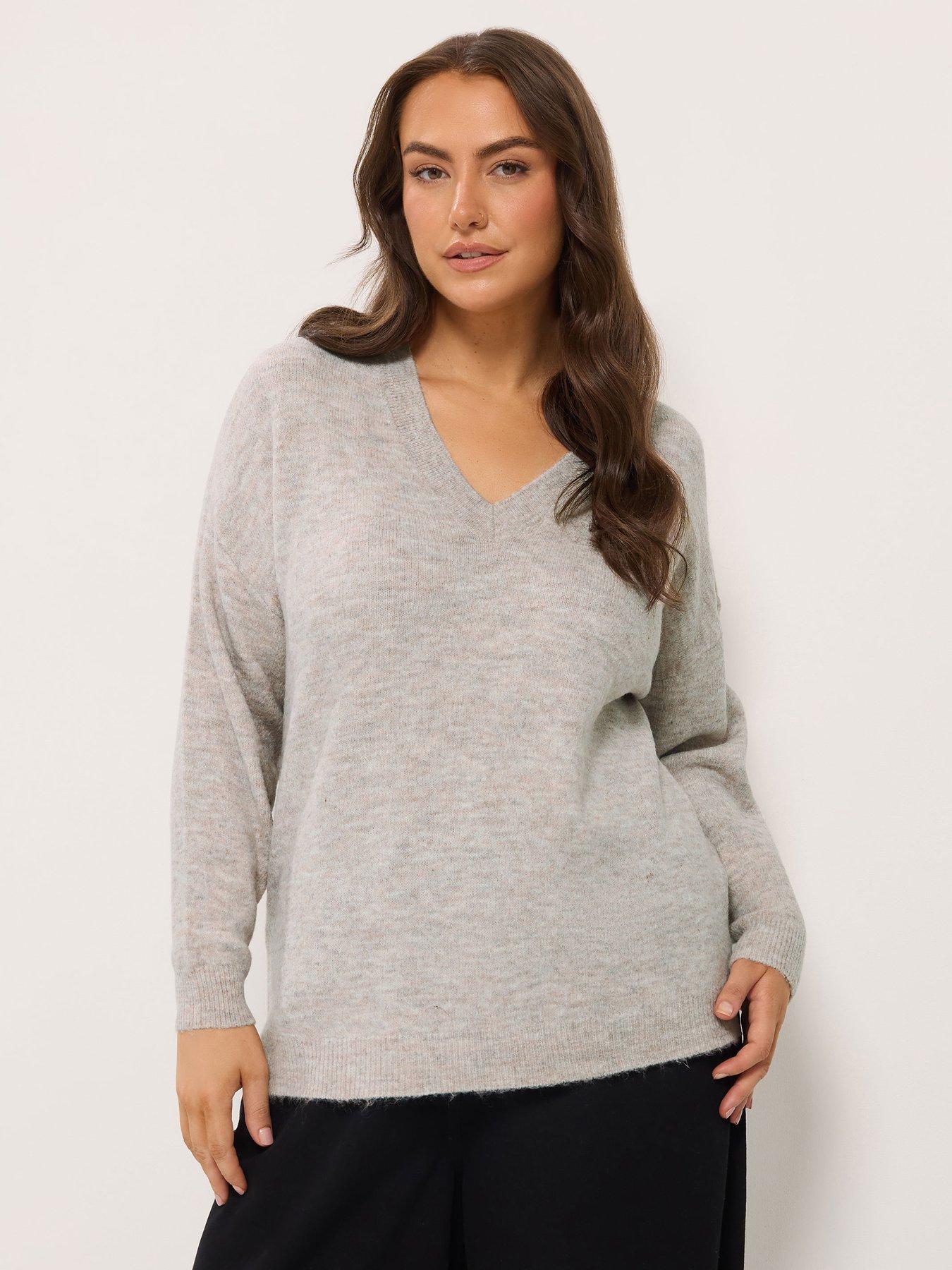 Image 1 of 4 of Yours Curve V Neck Soft Touch Jumper - Cream