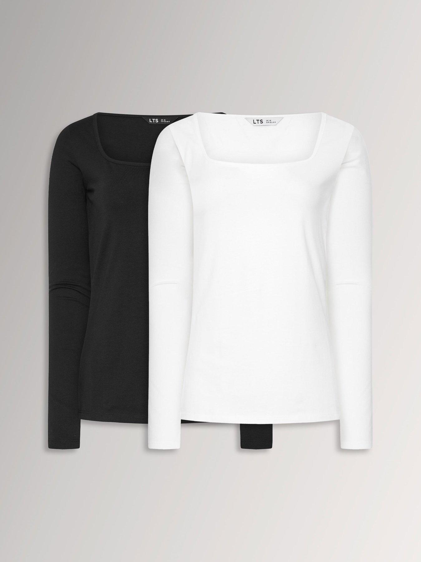 Long Tall Sally 2 Pack Square Neck Top - Black