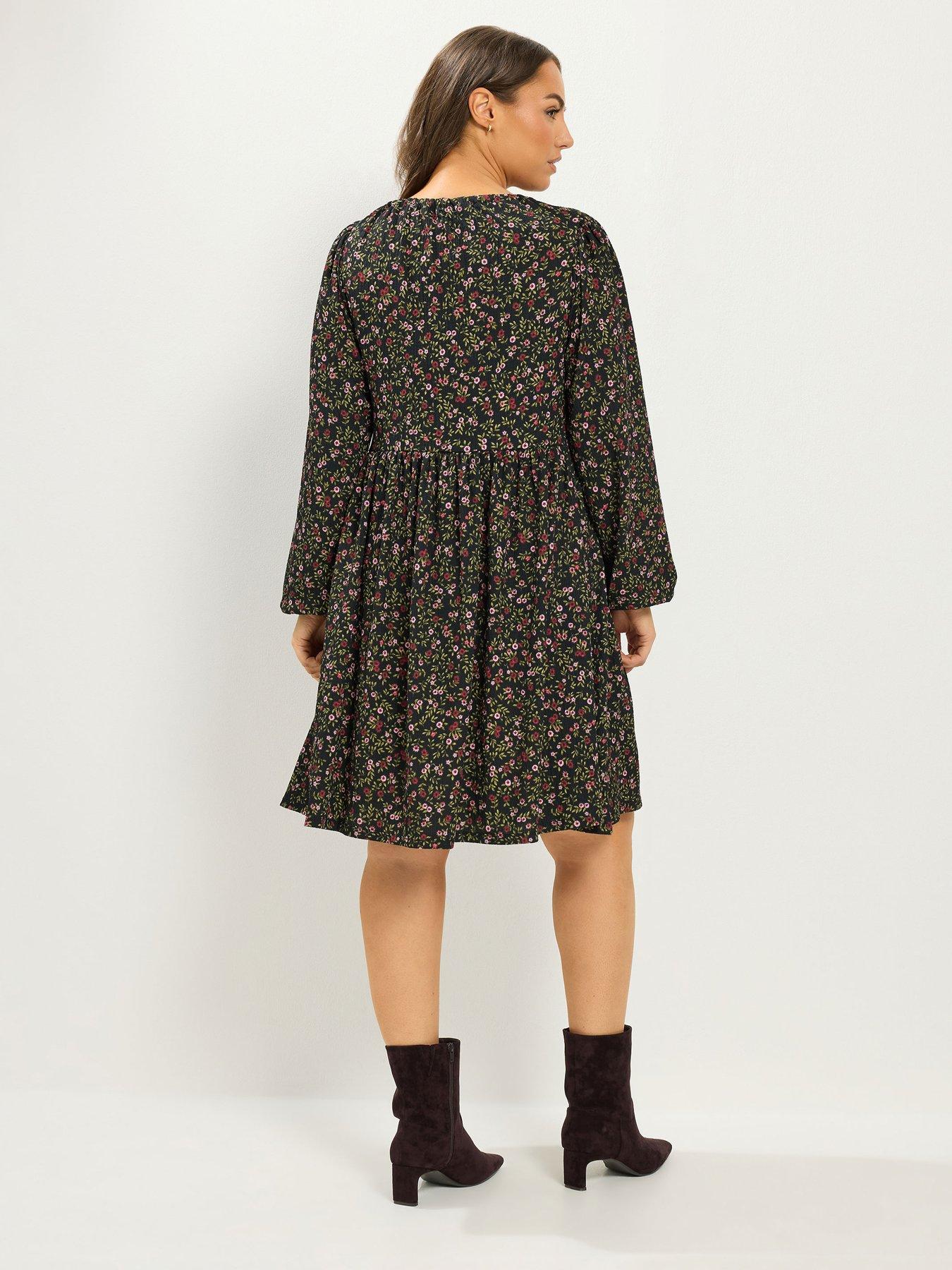 Image 2 of 4 of Yours Womens Curve Tie Neck Tiered Dress - Black