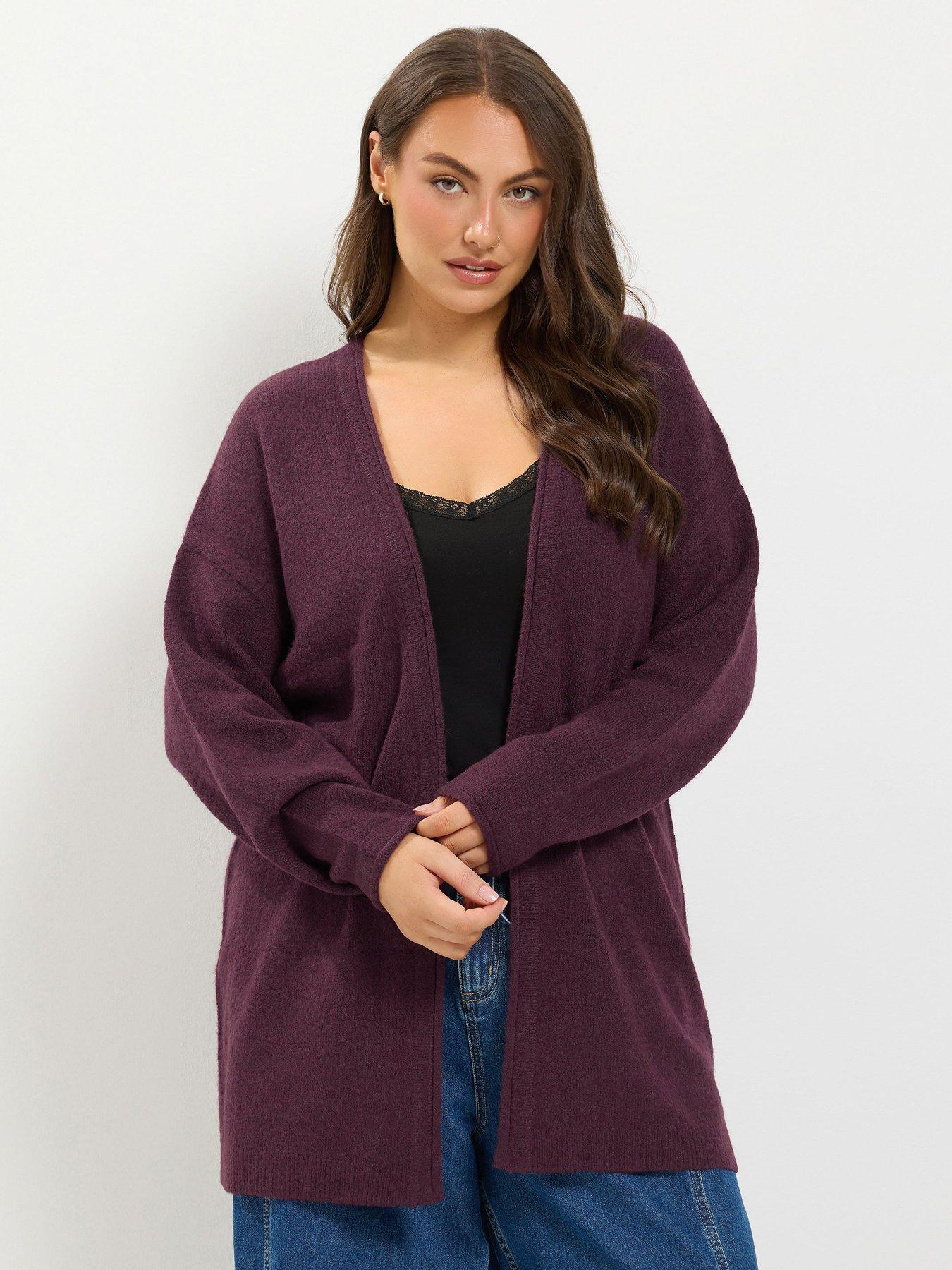 Image 1 of 4 of Yours Womens Plus Size Soft Touch Longline Open-Front Cardigan - Burgundy
