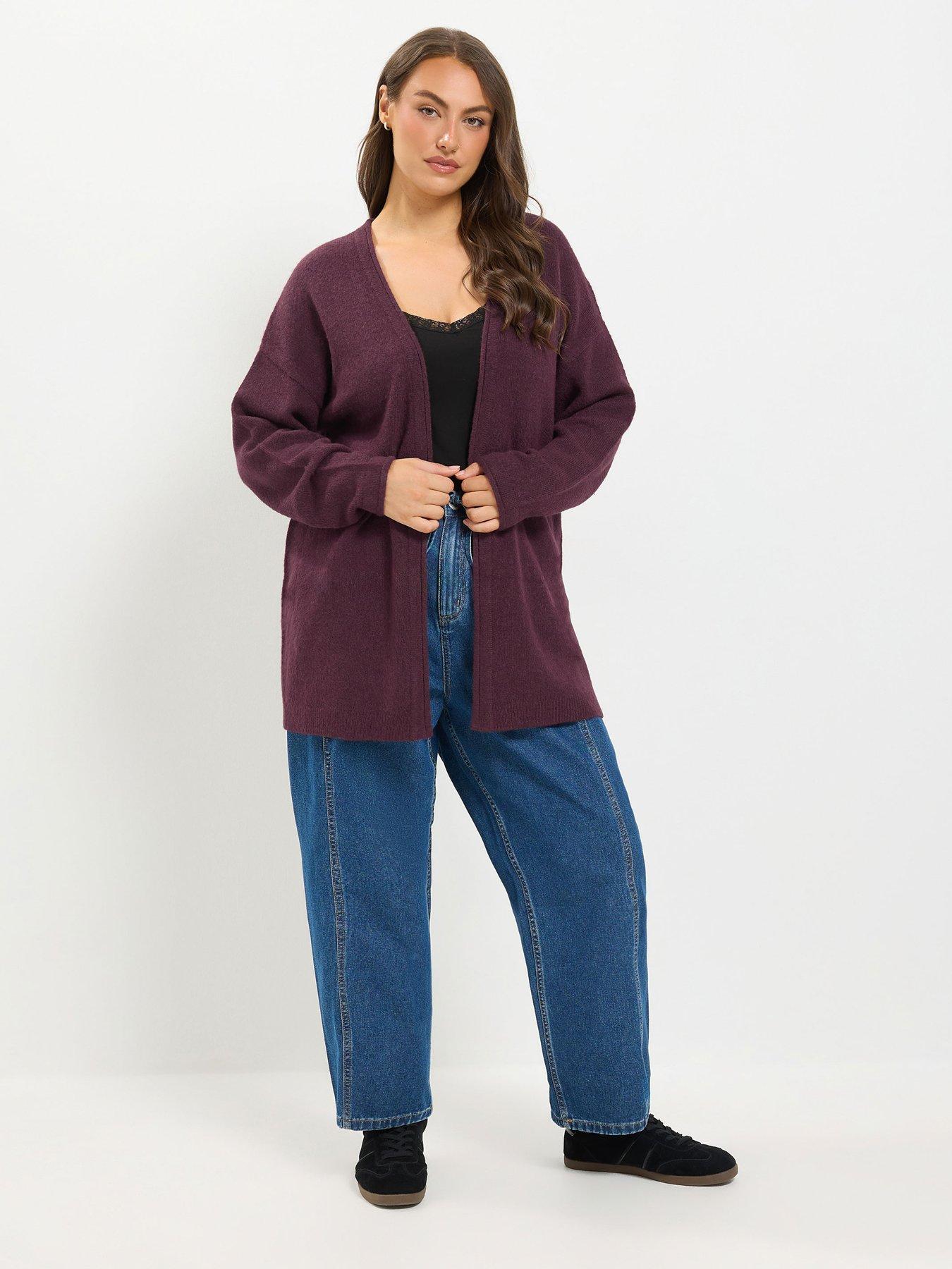 Image 3 of 4 of Yours Womens Plus Size Soft Touch Longline Open-Front Cardigan - Burgundy