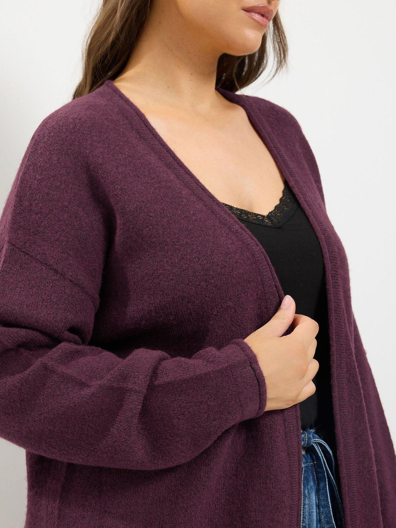 Image 4 of 4 of Yours Womens Plus Size Soft Touch Longline Open-Front Cardigan - Burgundy