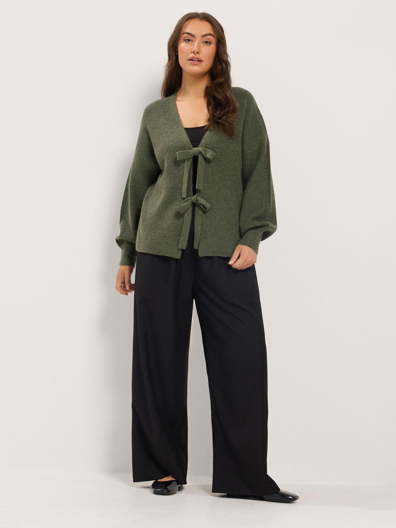 Image 3 of 4 of Yours Womens Curve Tie-Front V-Neck Cardigan - Green