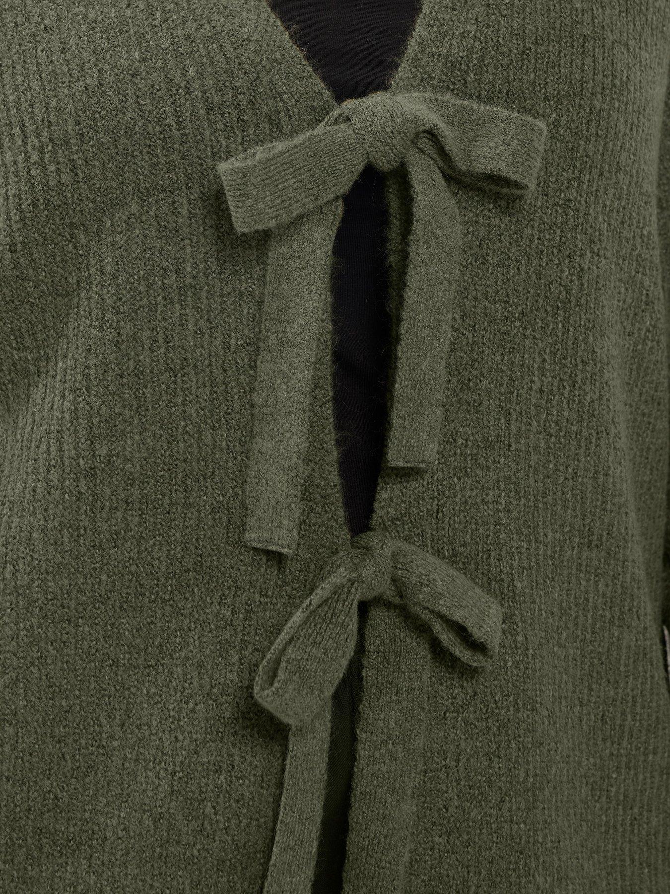 Image 4 of 4 of Yours Womens Curve Tie-Front V-Neck Cardigan - Green