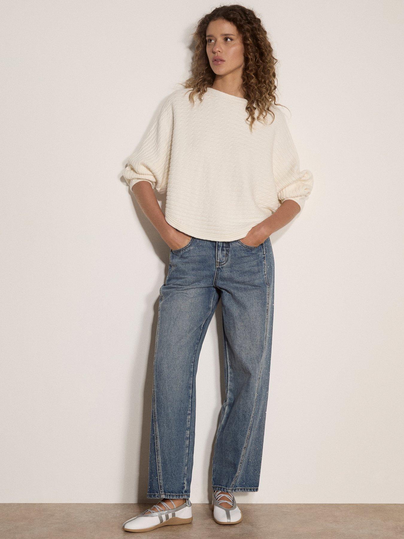 Image 3 of 4 of Apricot Cable Stripe Batwing Jumper - Cream