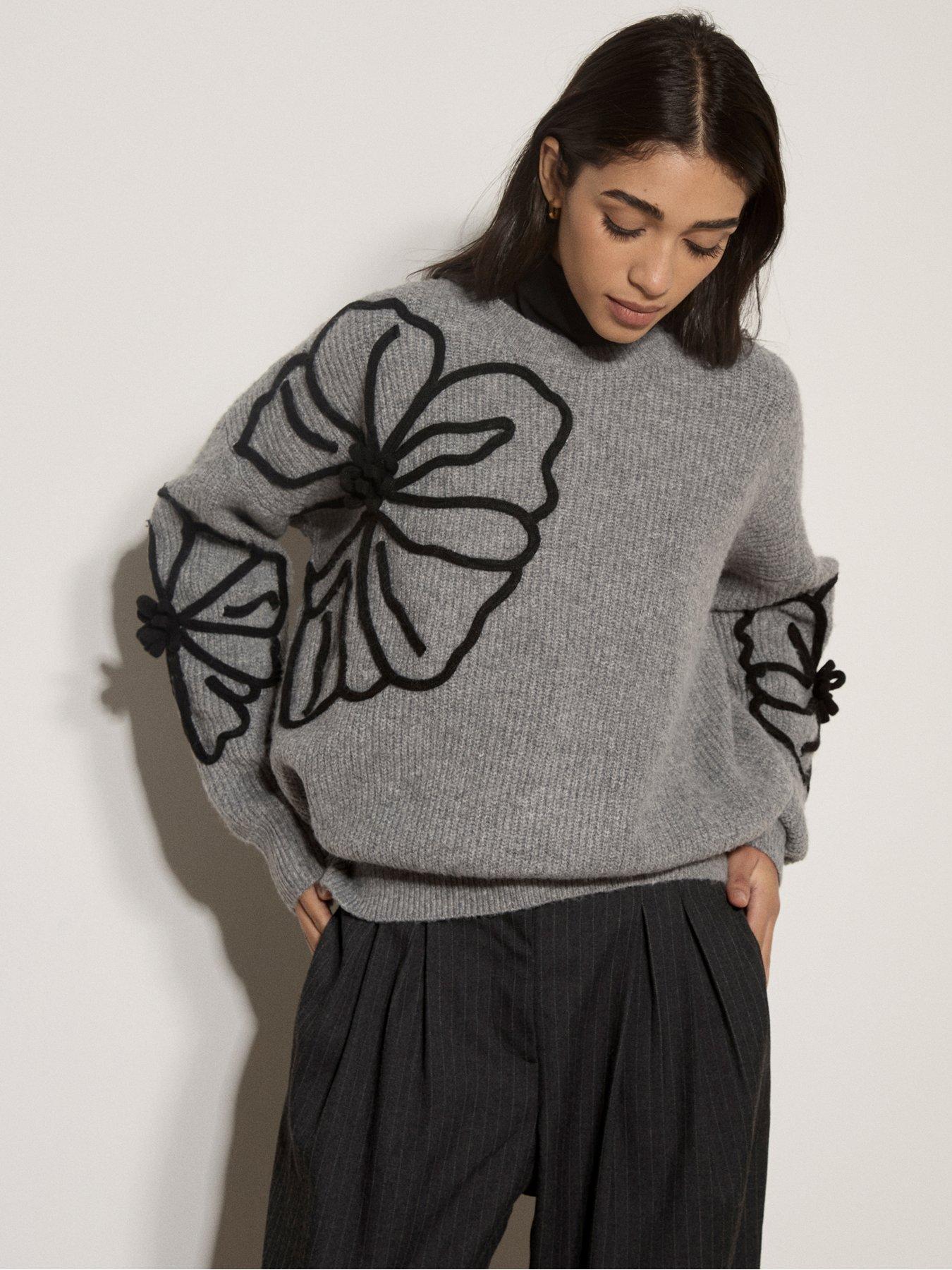Image 1 of 5 of Apricot 3D Flower Rib Knit Jumper - Grey