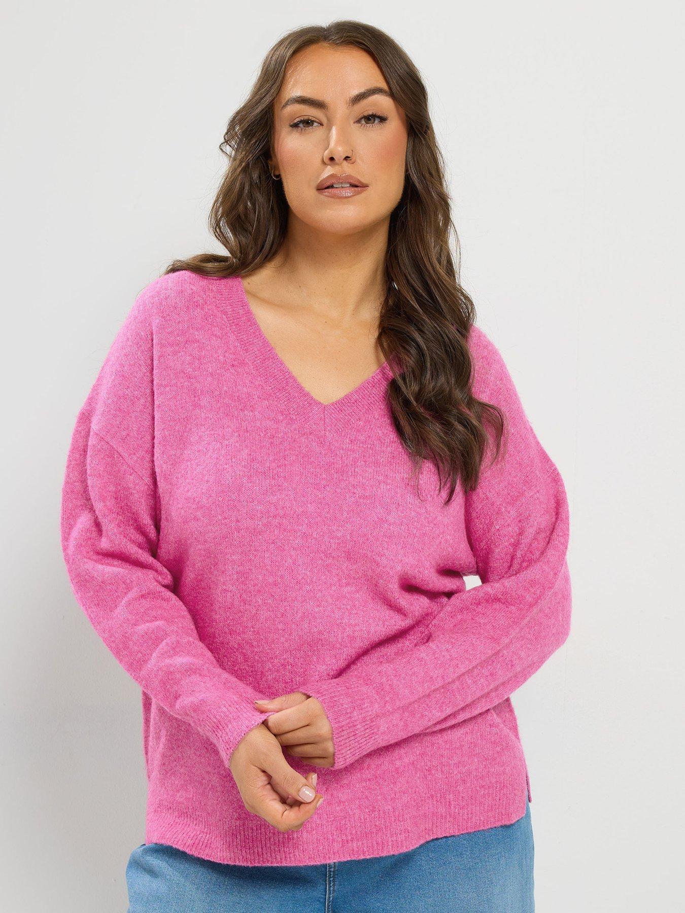 Image 1 of 4 of Yours Curve V Neck Soft Touch Jumper - Pink