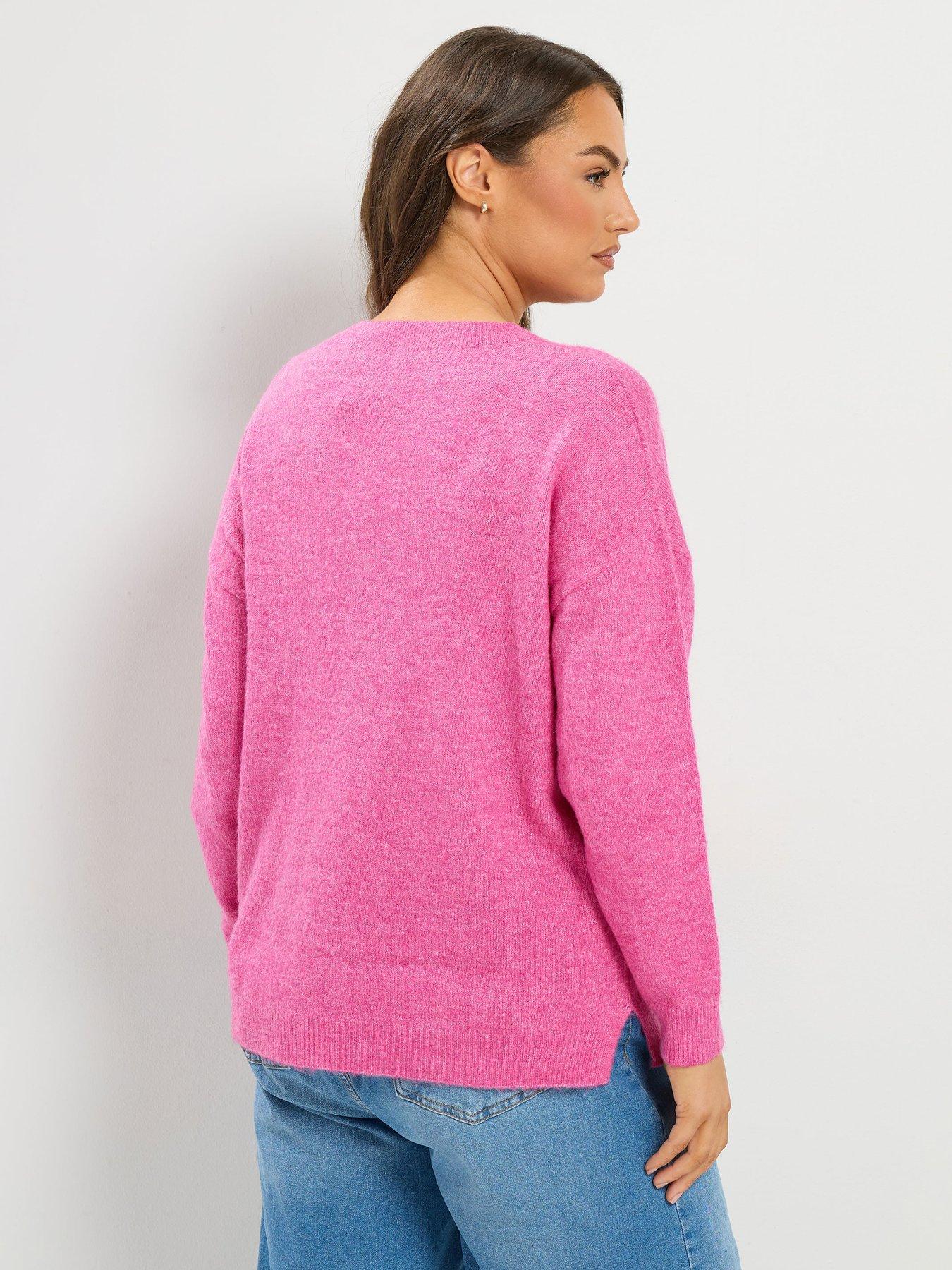 Image 2 of 4 of Yours Curve V Neck Soft Touch Jumper - Pink