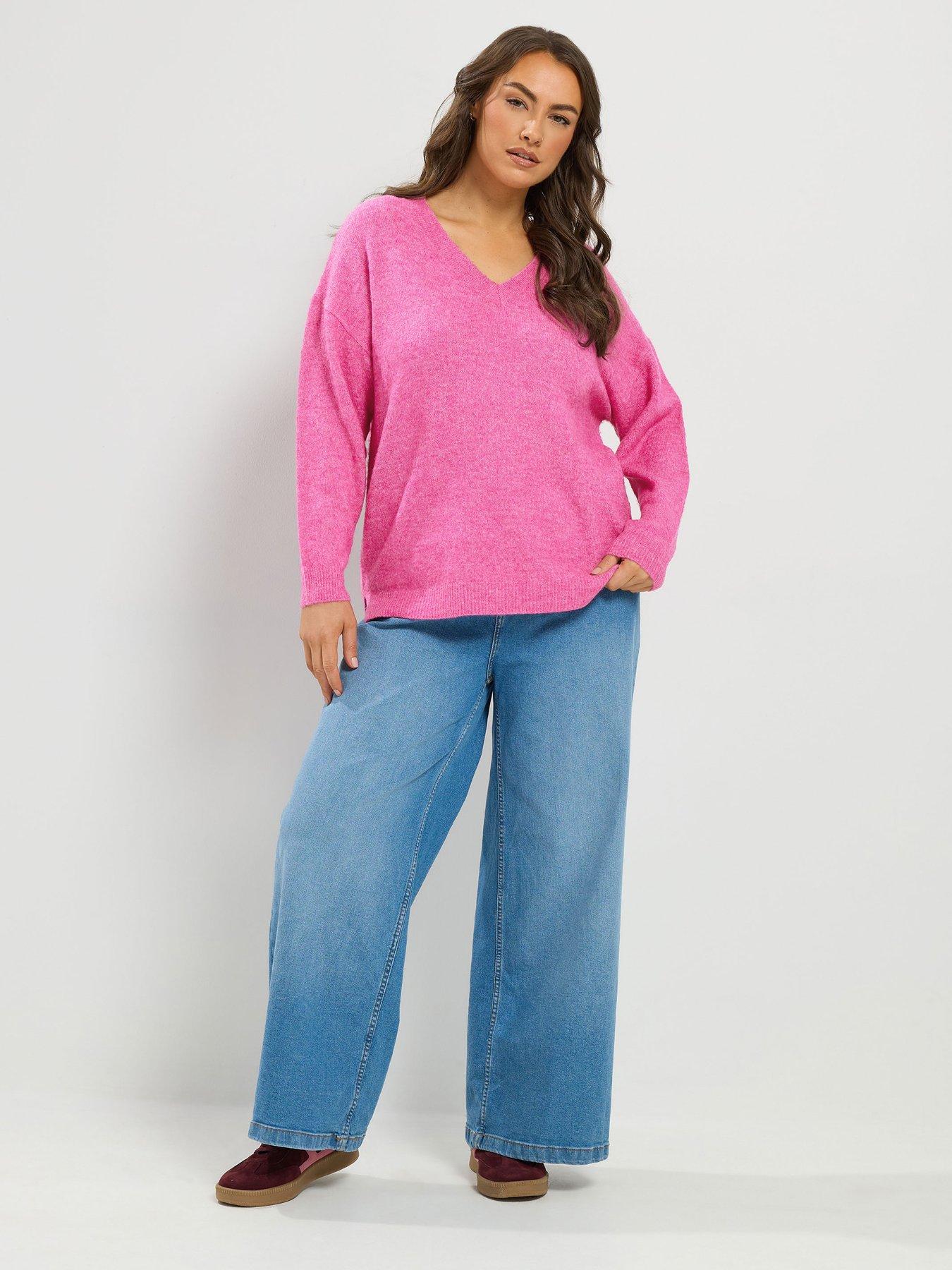 Image 3 of 4 of Yours Curve V Neck Soft Touch Jumper - Pink