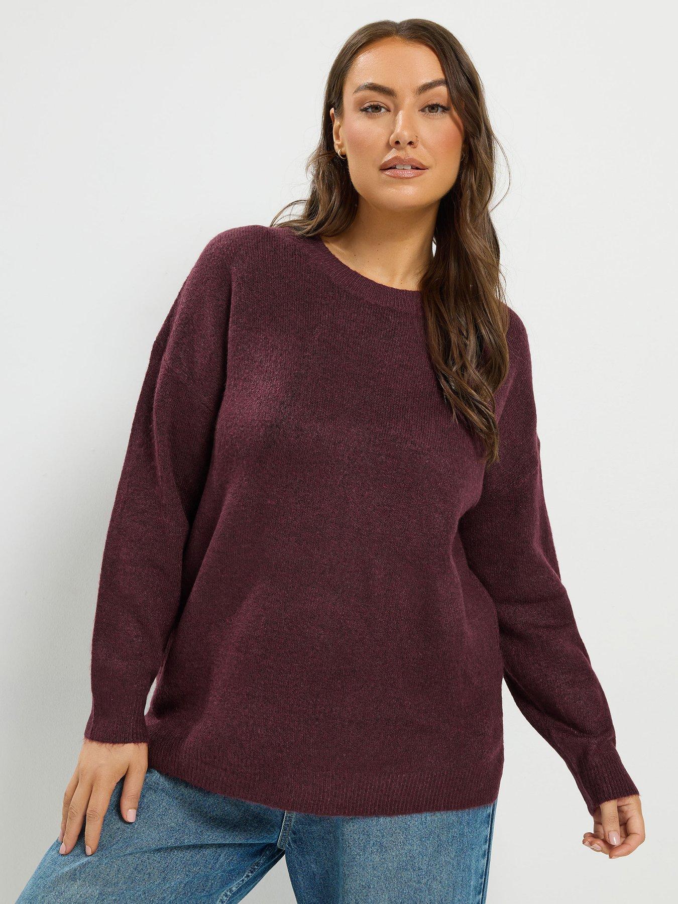 Image 1 of 4 of Yours Curve Crew Neck Soft Touch Jumper - Burgundy