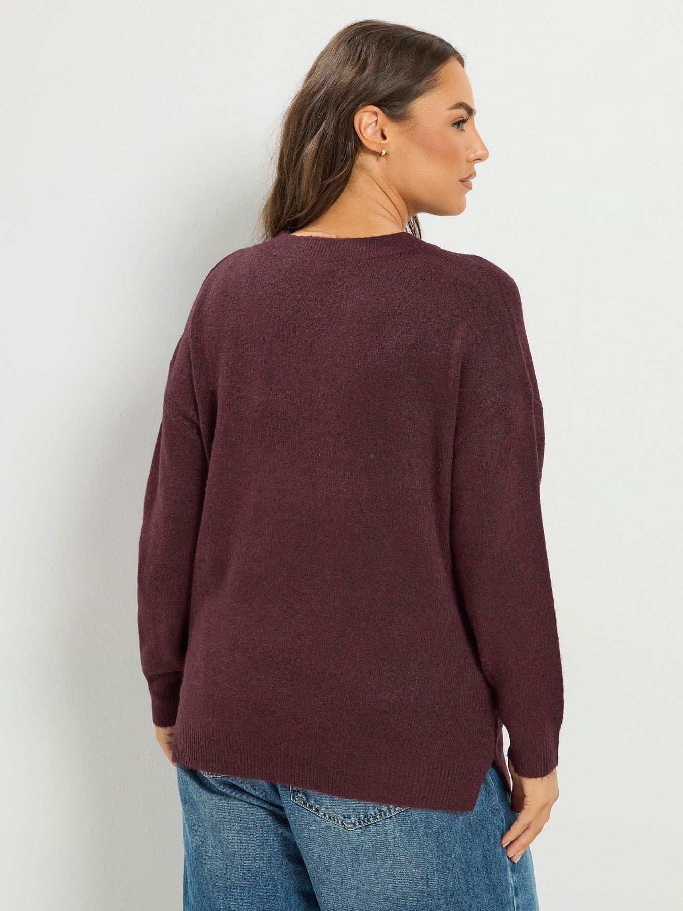 Image 2 of 4 of Yours Curve Crew Neck Soft Touch Jumper - Burgundy