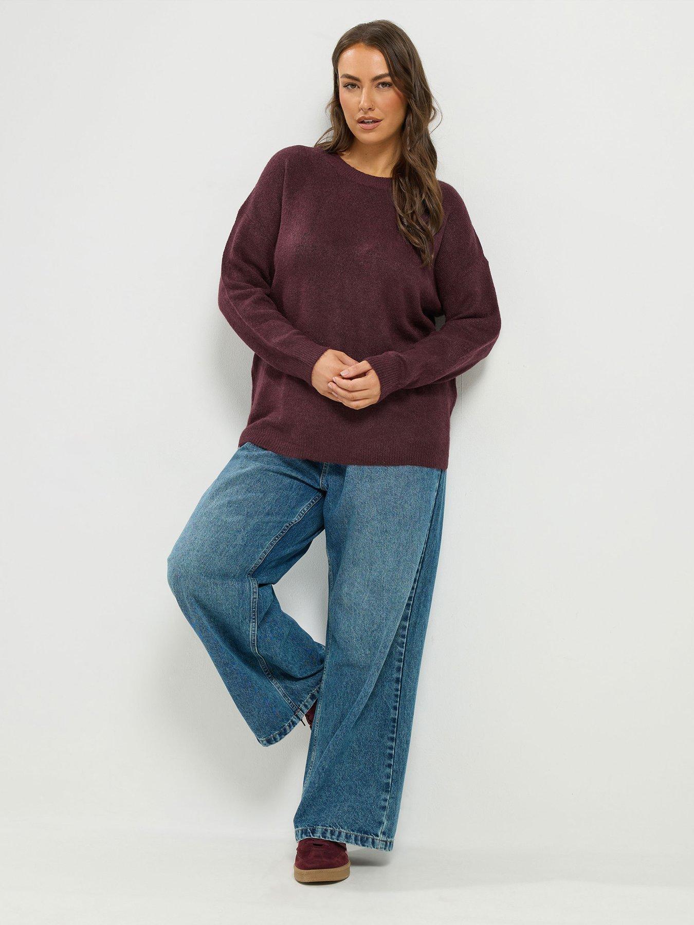 Image 3 of 4 of Yours Curve Crew Neck Soft Touch Jumper - Burgundy