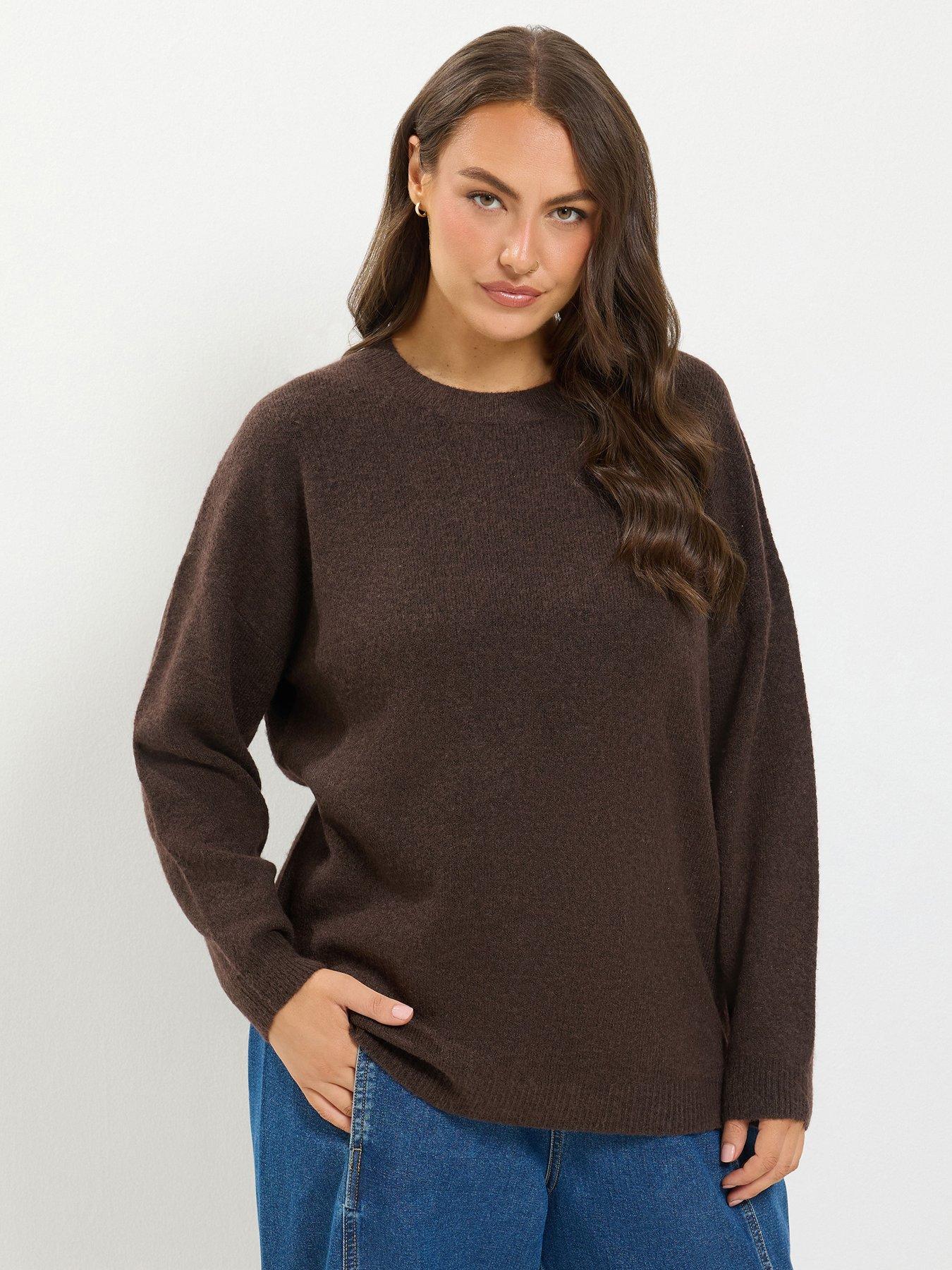 Image 1 of 4 of Yours Curve Crew Neck Soft Touch Jumper - Brown