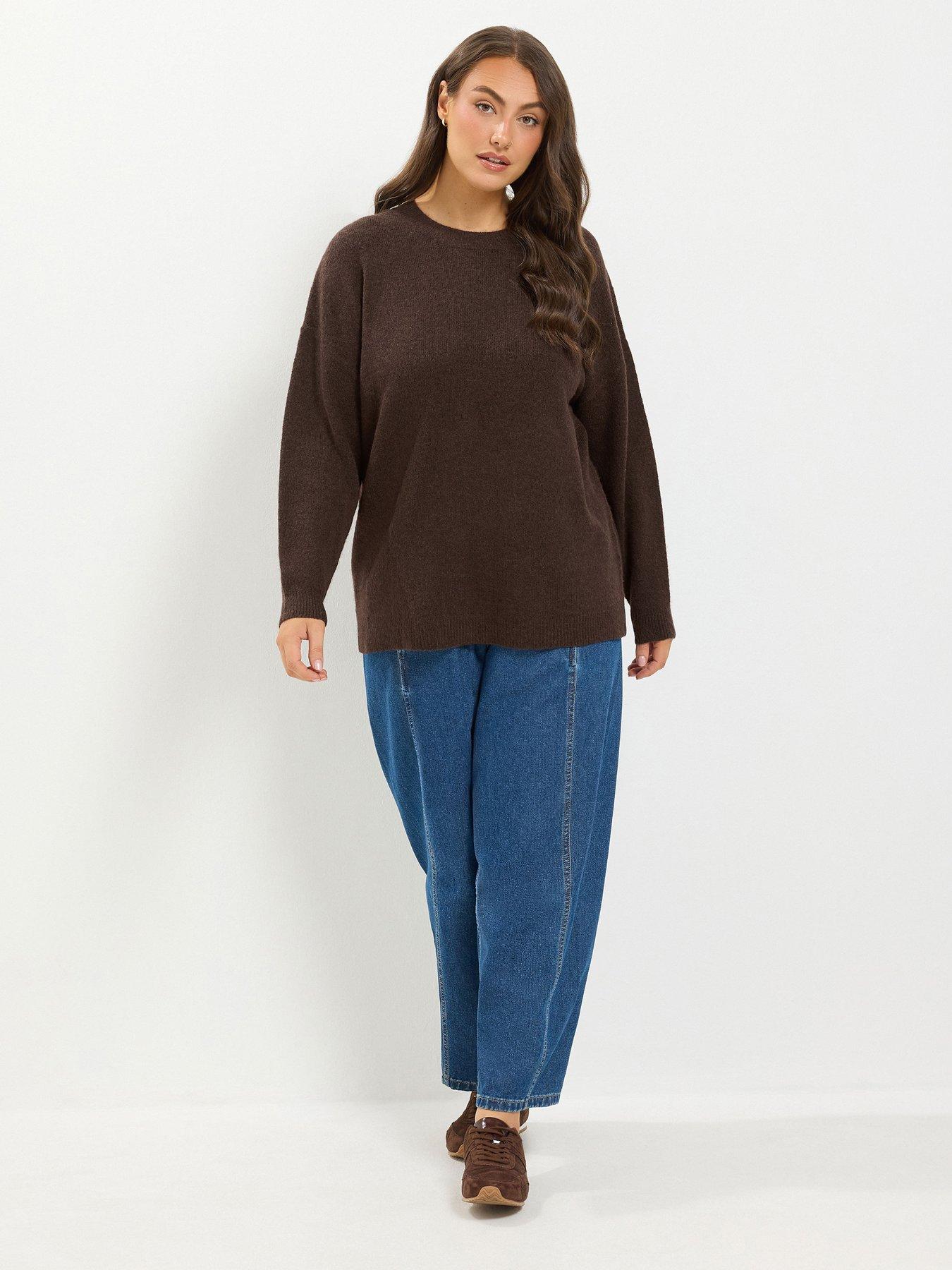 Image 3 of 4 of Yours Curve Crew Neck Soft Touch Jumper - Brown