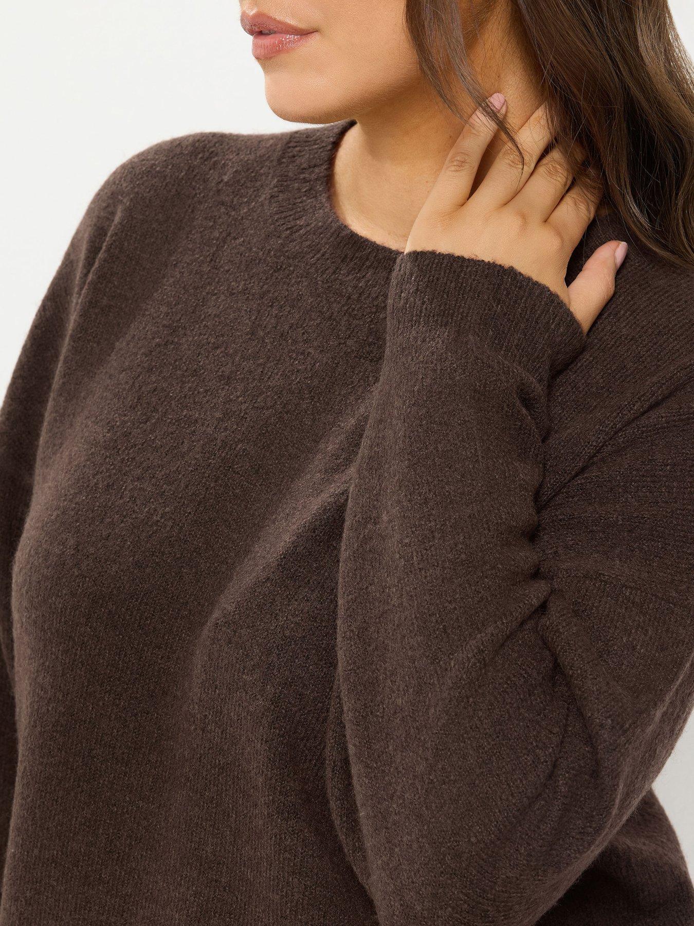 Image 4 of 4 of Yours Curve Crew Neck Soft Touch Jumper - Brown