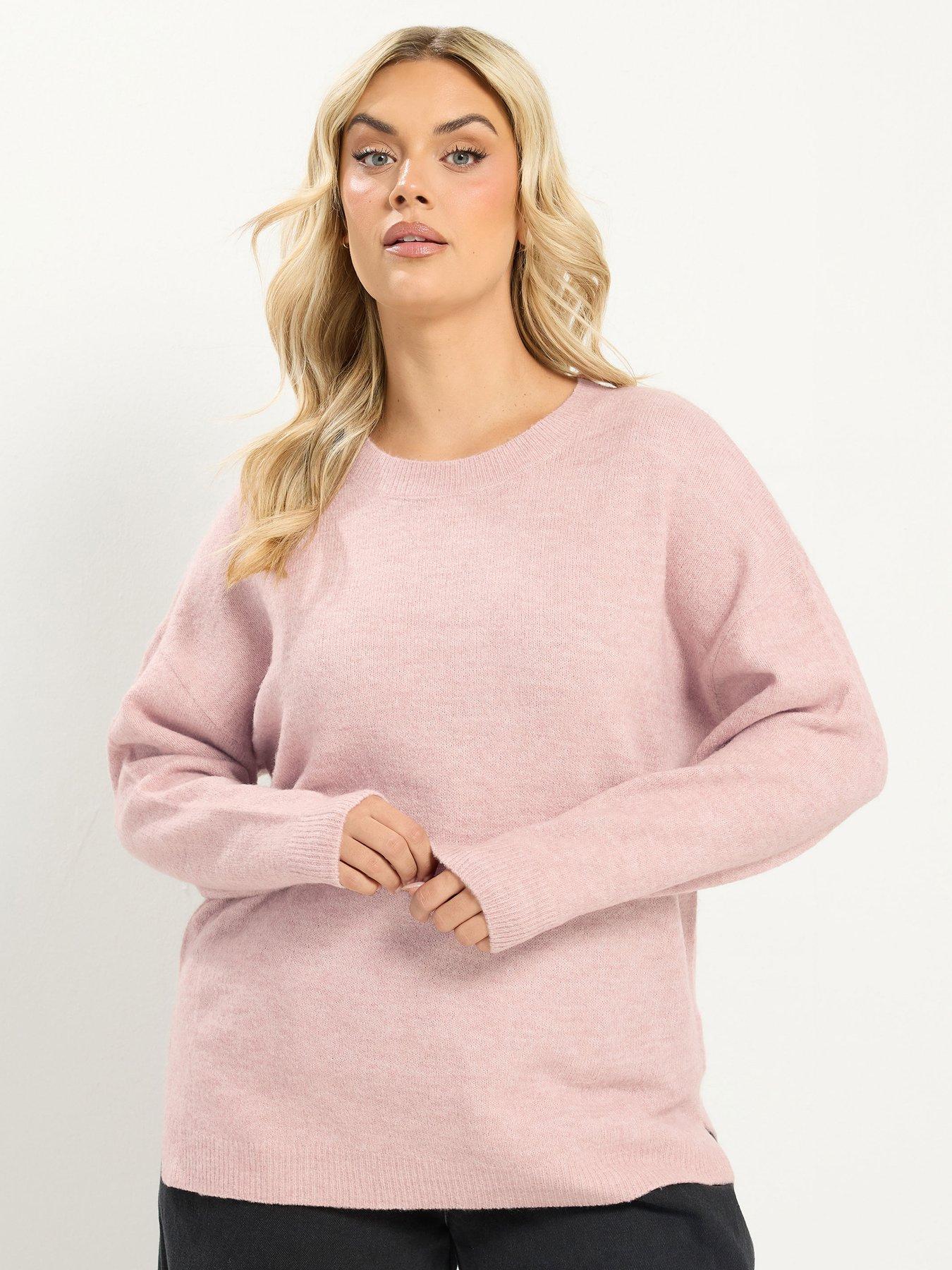 Yours Curve Crew Neck Soft Touch Jumper - Pink