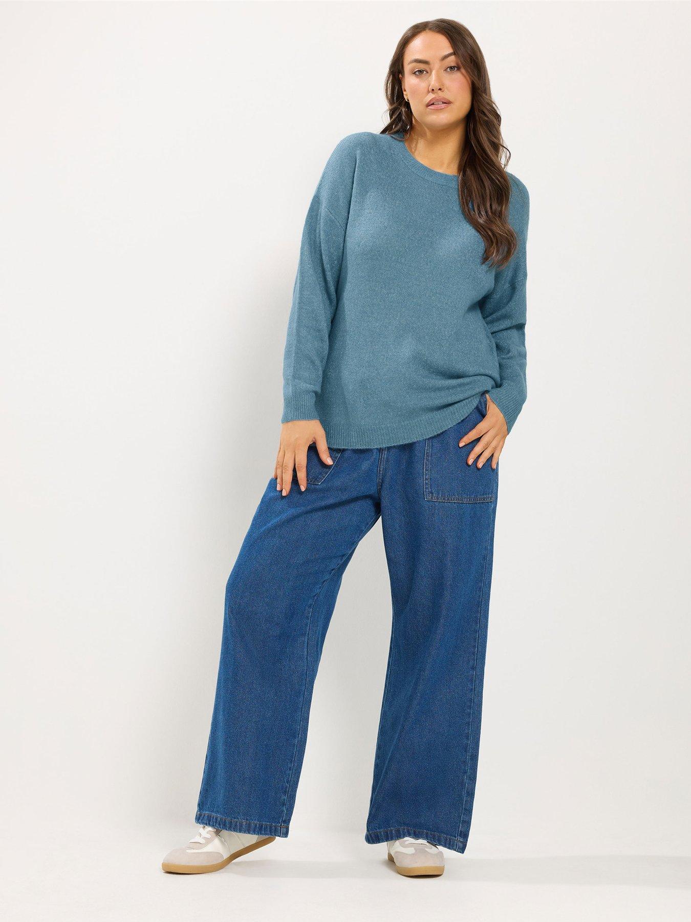 Image 3 of 4 of Yours Womens Curve Soft Touch Crew Neck Jumper - Blue