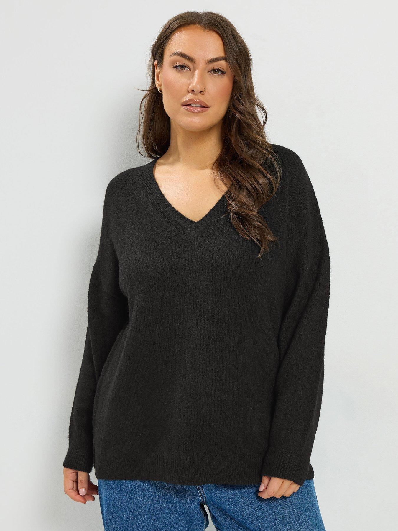 Yours Curve V Neck Soft Touch Jumper - Black