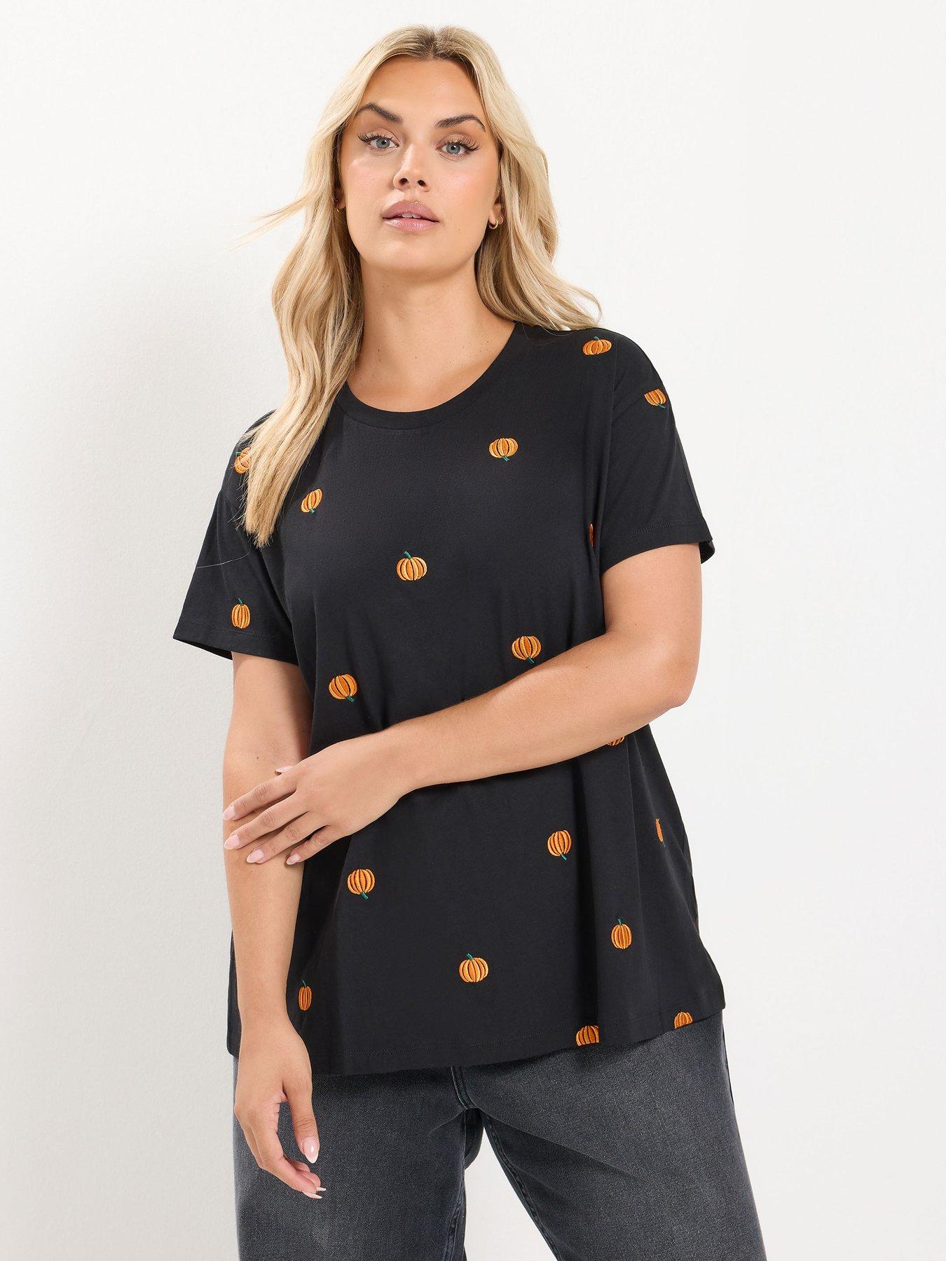 Yours Curve Embroidered Pumpkin T-shirt
